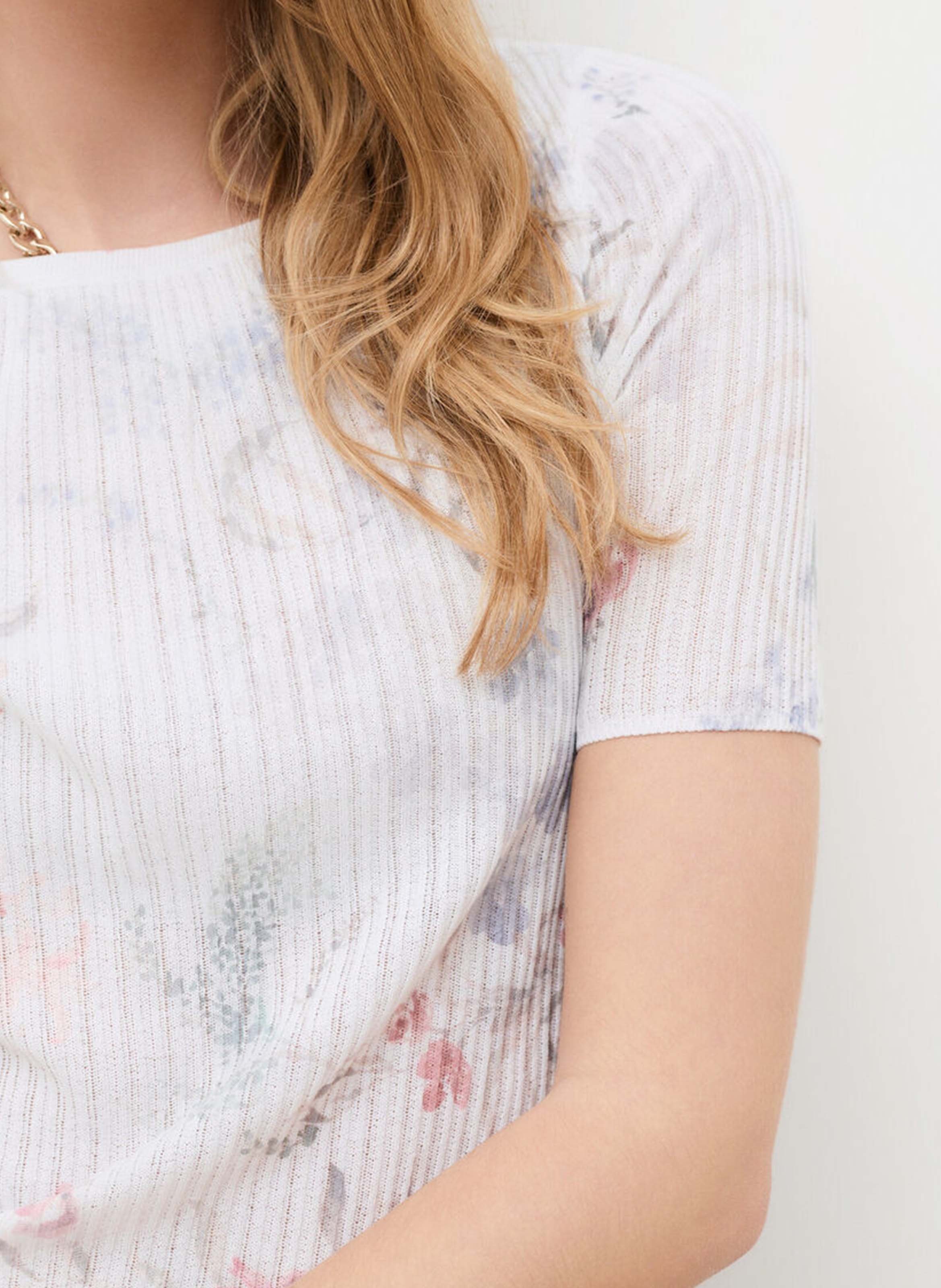 Top droit col rond imprimé CAROLL Beige