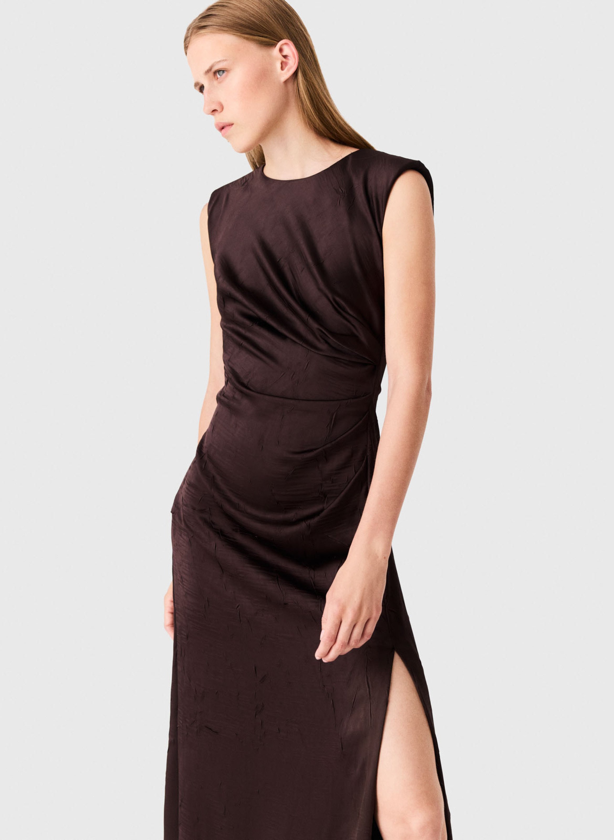 Long draped satin dress MAJE Brown