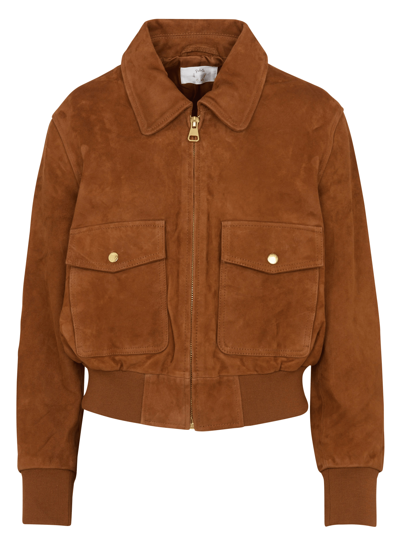 Leather jacket with classic collar DES PETITS HAUTS Brown