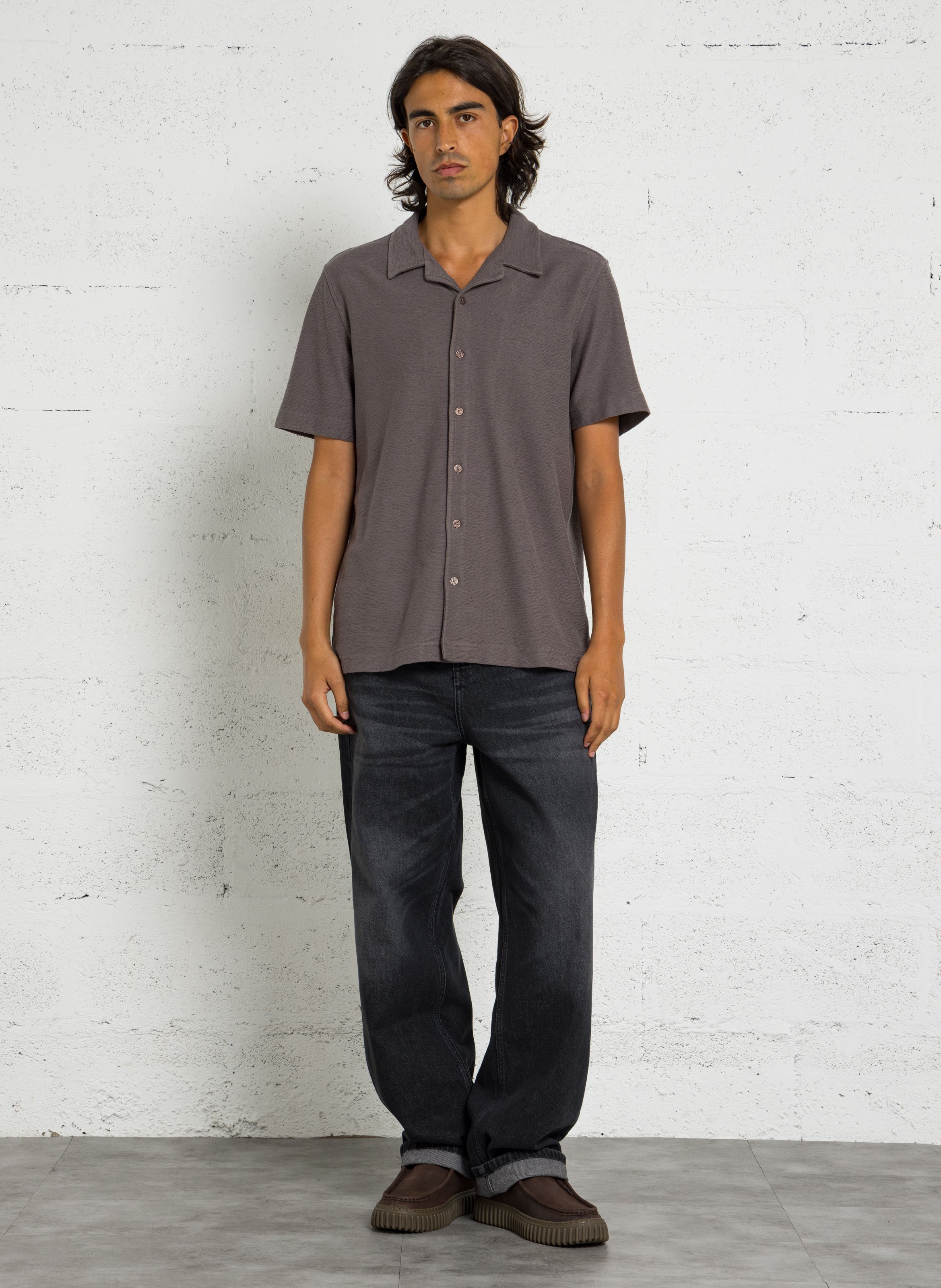 Straight Cuban collar shirt in cotton IKKS Grey