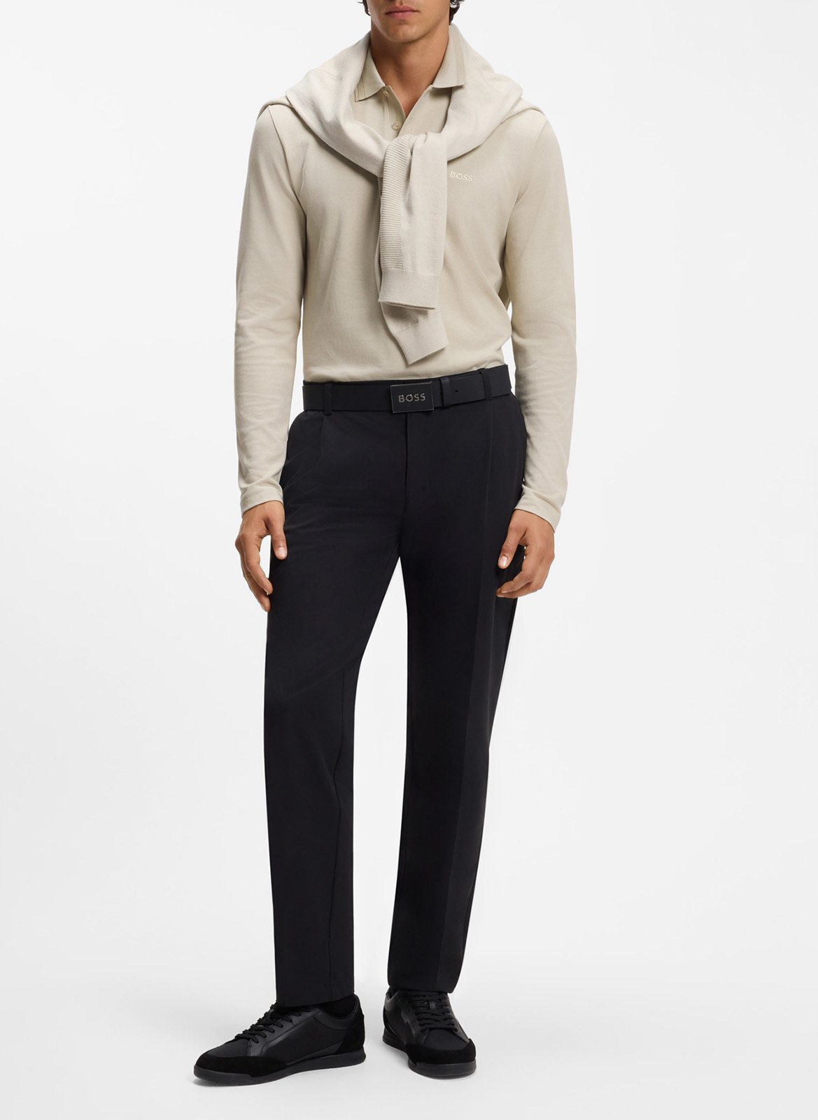 Long-sleeved cotton polo shirt BOSS Beige