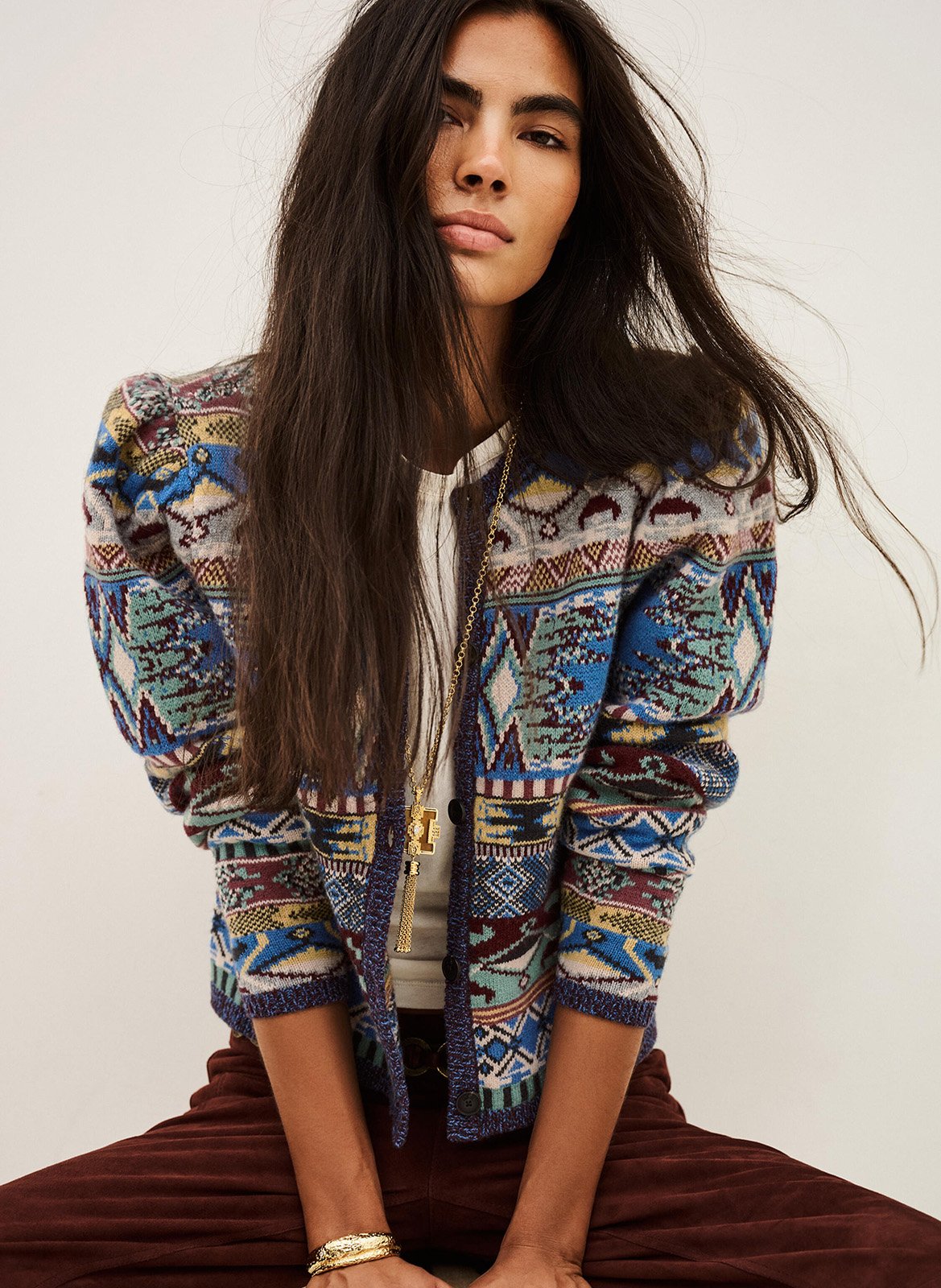 Straight round neck printed cardigan. BA&SH Multicolored