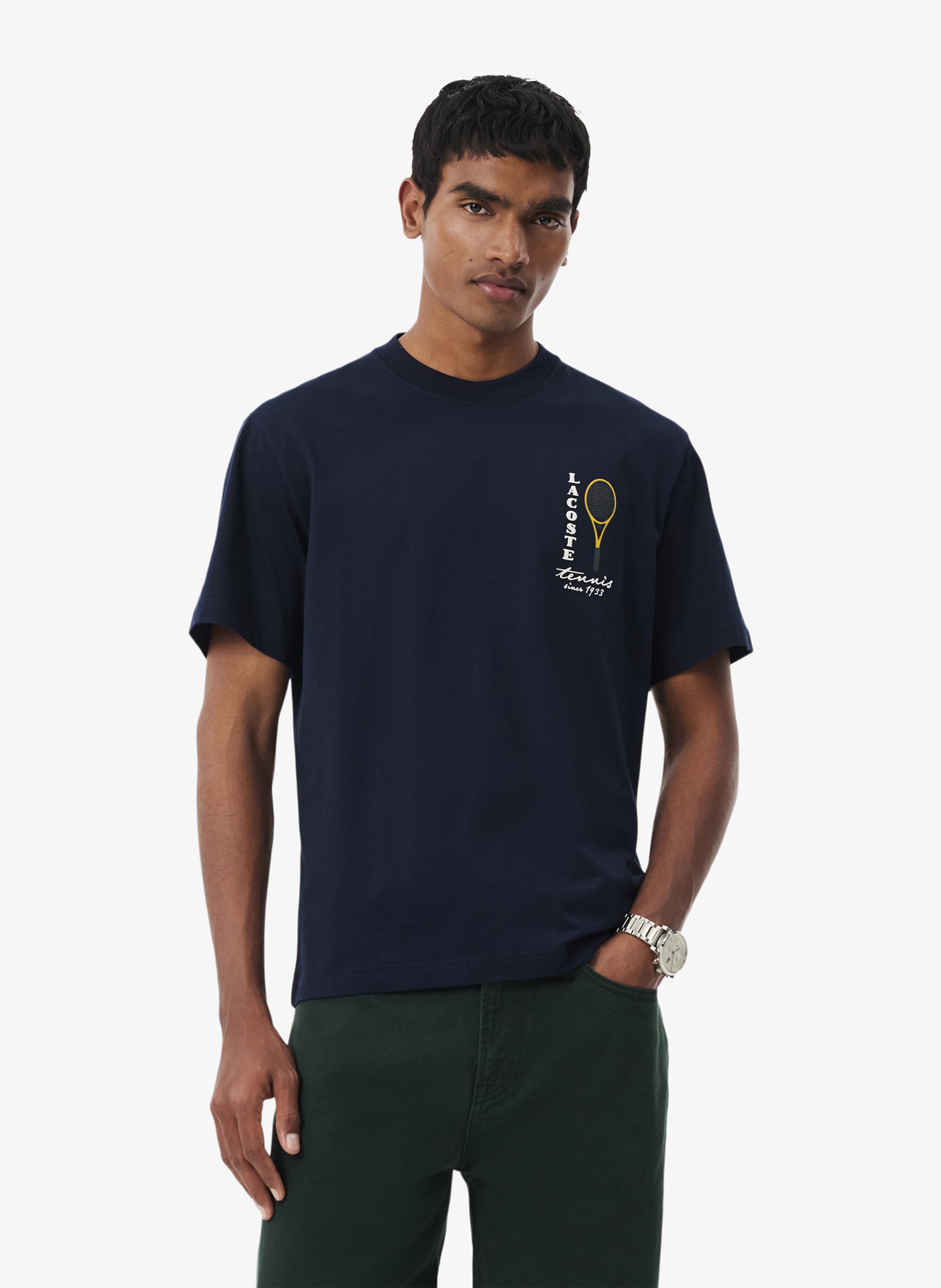 Besticktes Baumwoll-T-Shirt LACOSTE Blau