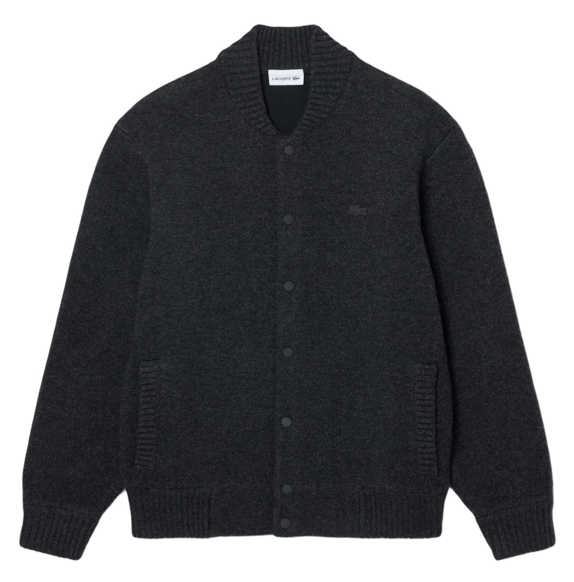 Gerade geschnittene Wollmix-Strickjacke mit Rundhalskragen LACOSTE Braun