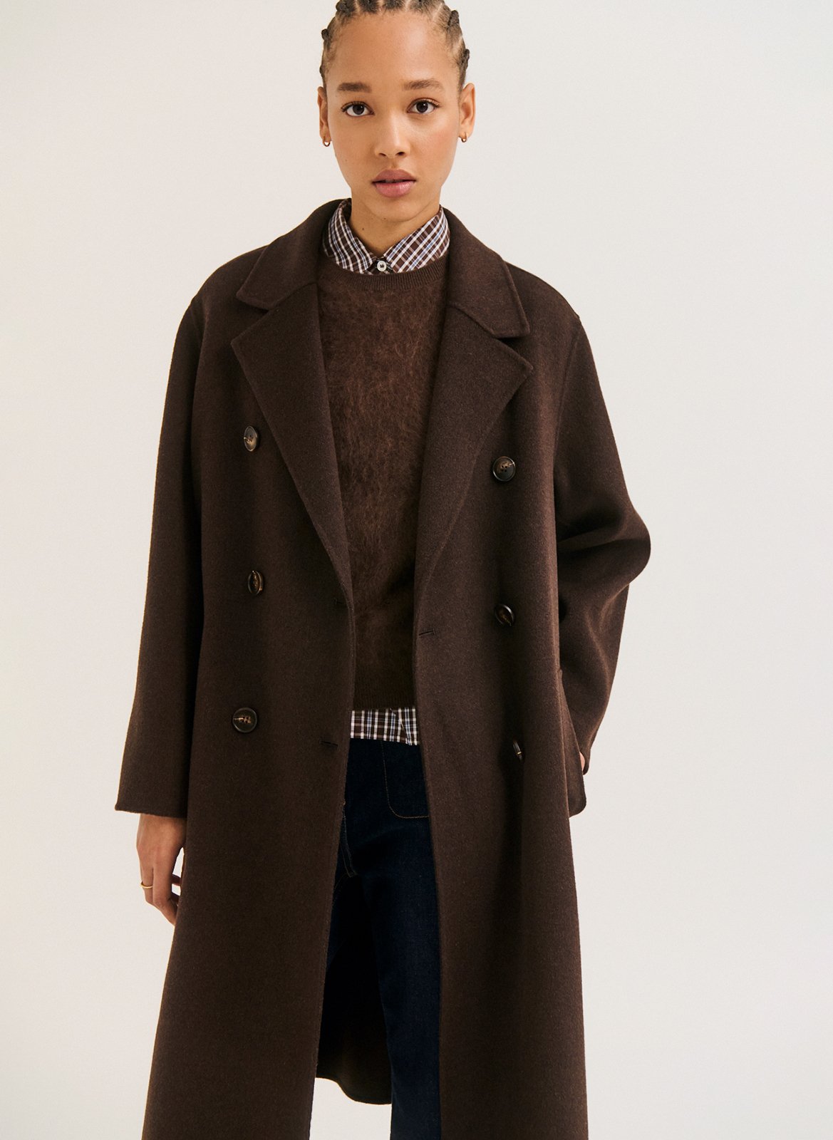 Manteau ample col tailleur en laine PABLO Marron