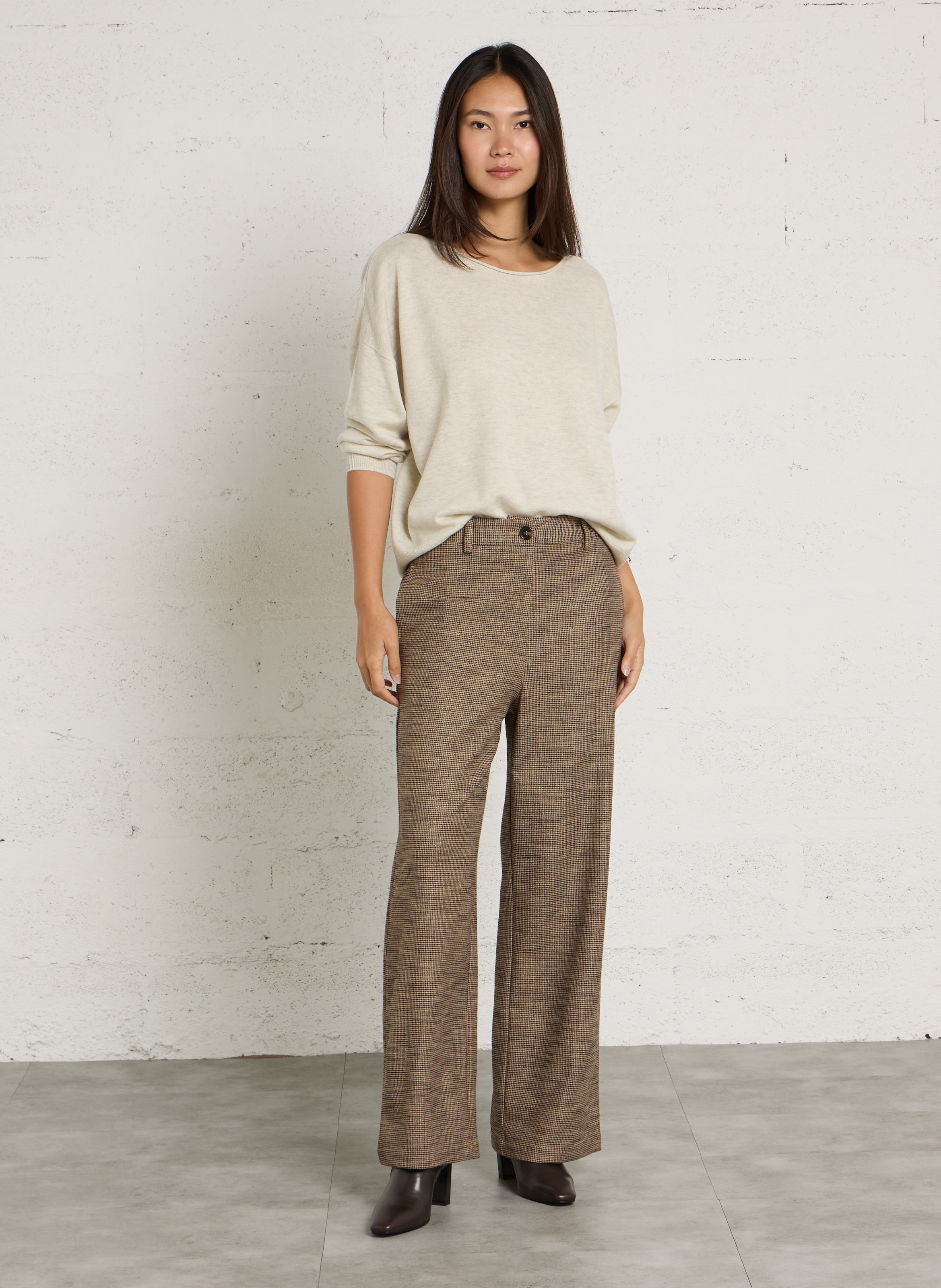 Wide-leg houndstooth pants BELLA JONES Brown