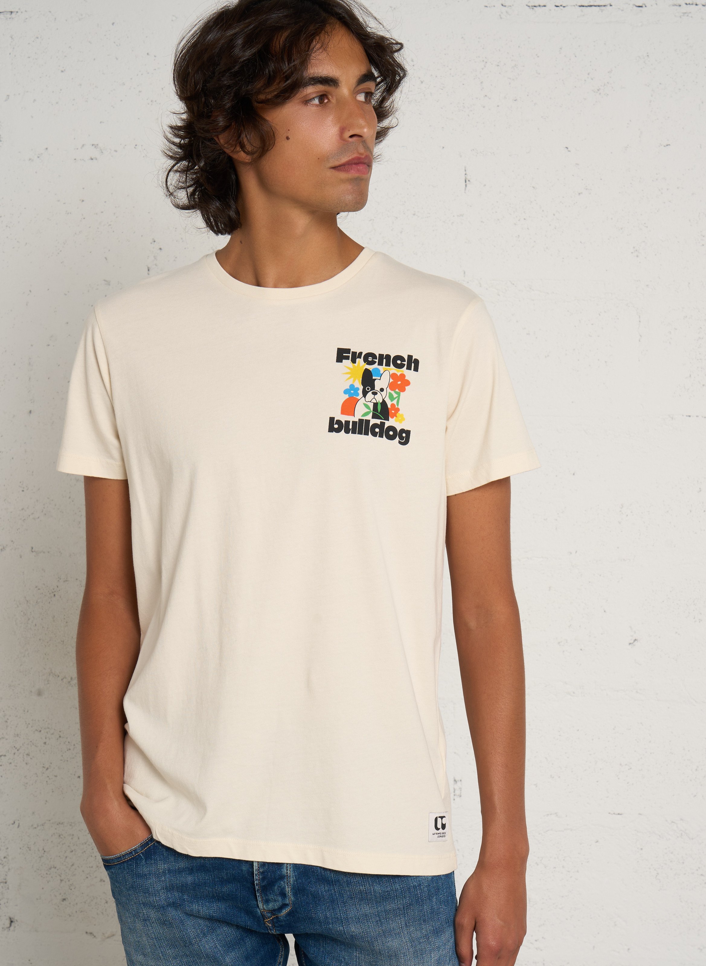 Tee-shirt droit col rond sérigraphié en coton LE TEMPS DES CERISES Blanc