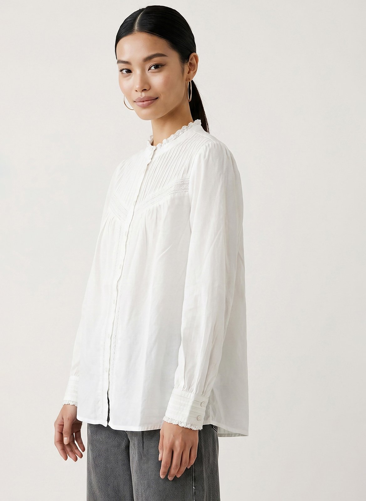 Blouse met ronde hals en kant KOOKAI Wit