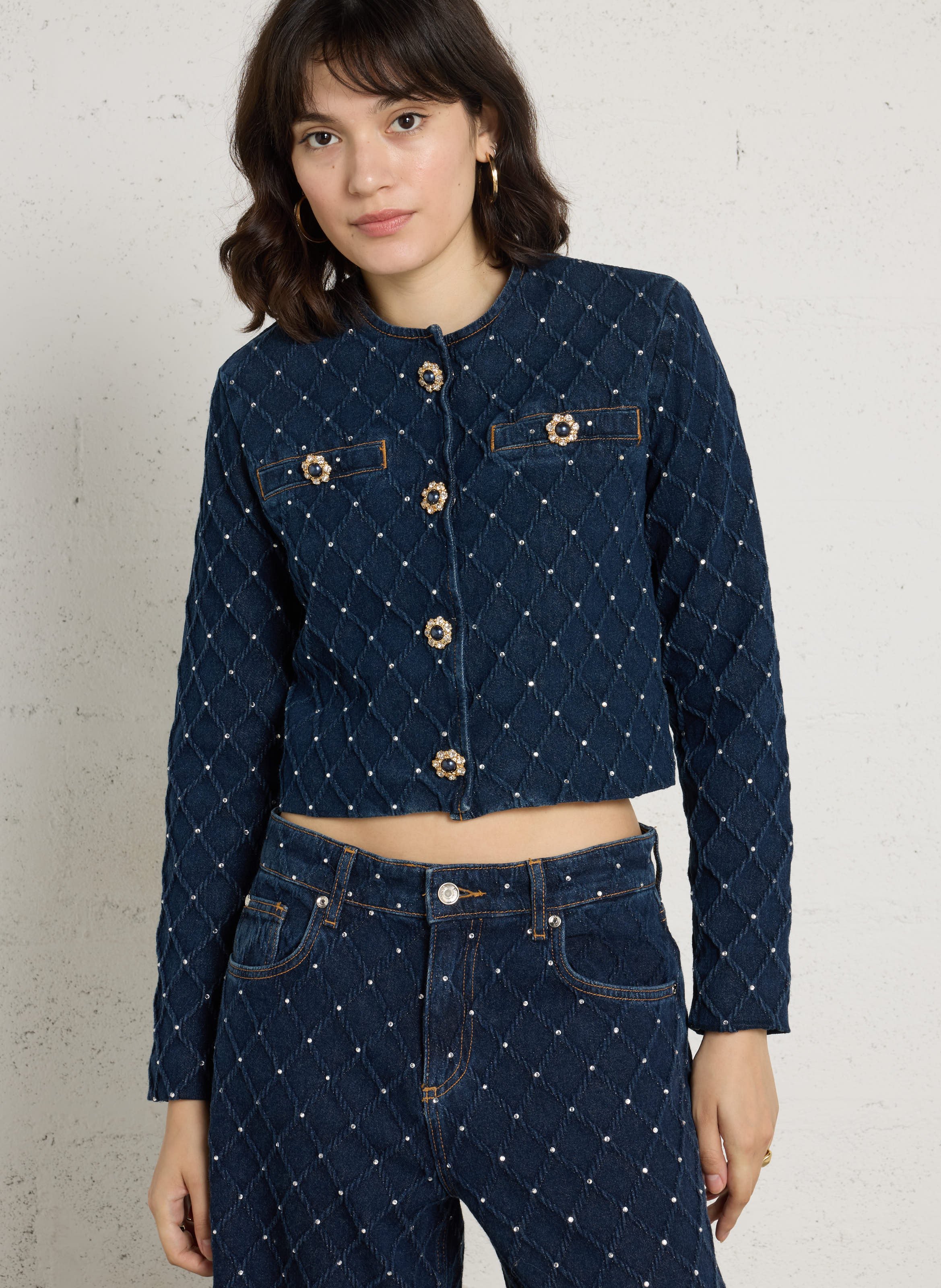 Kurze taillierte Jacke aus Baumwollmischung LIU JO Blau