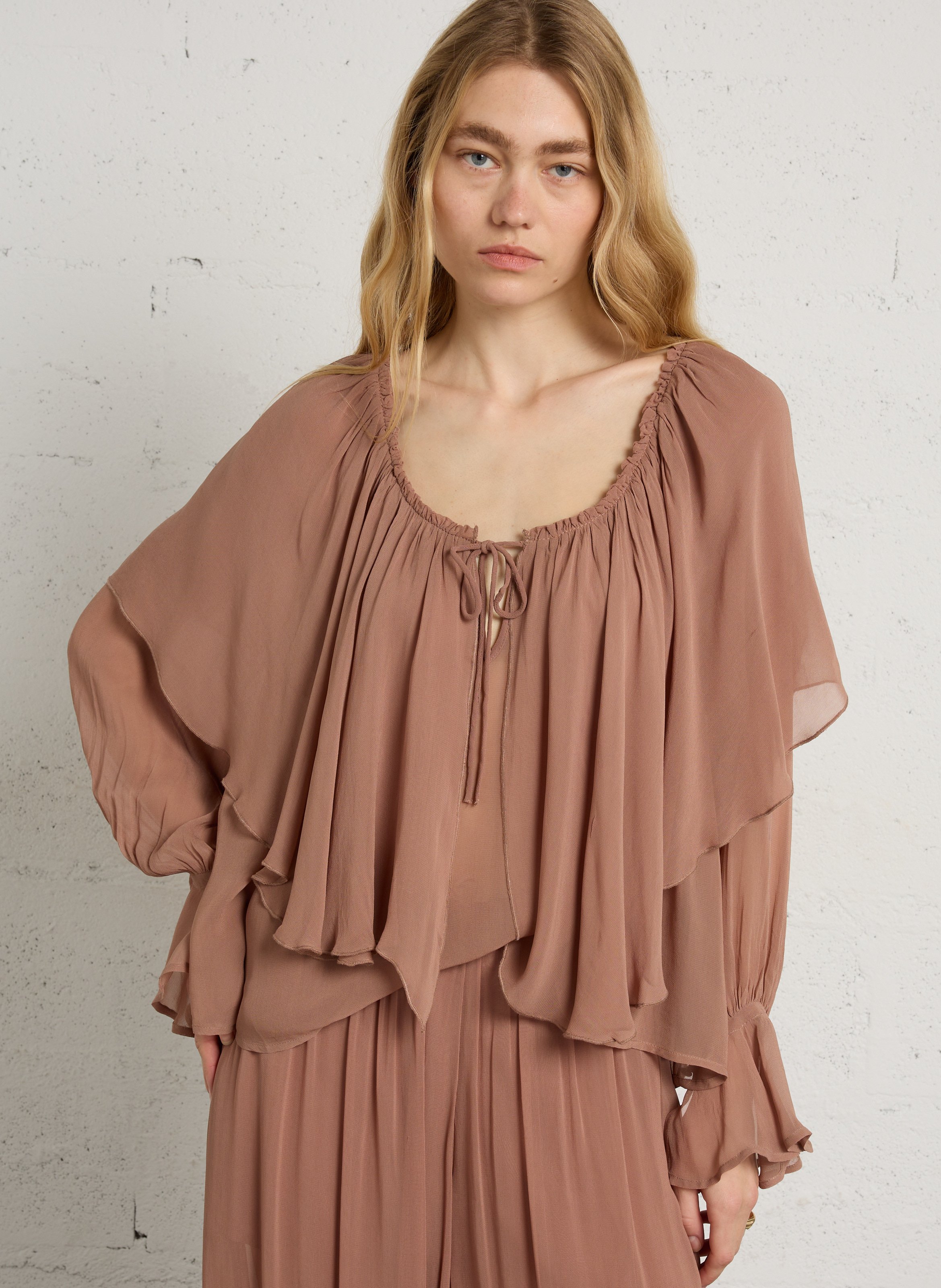 Fluid blouse with ruffles IKKS Brown