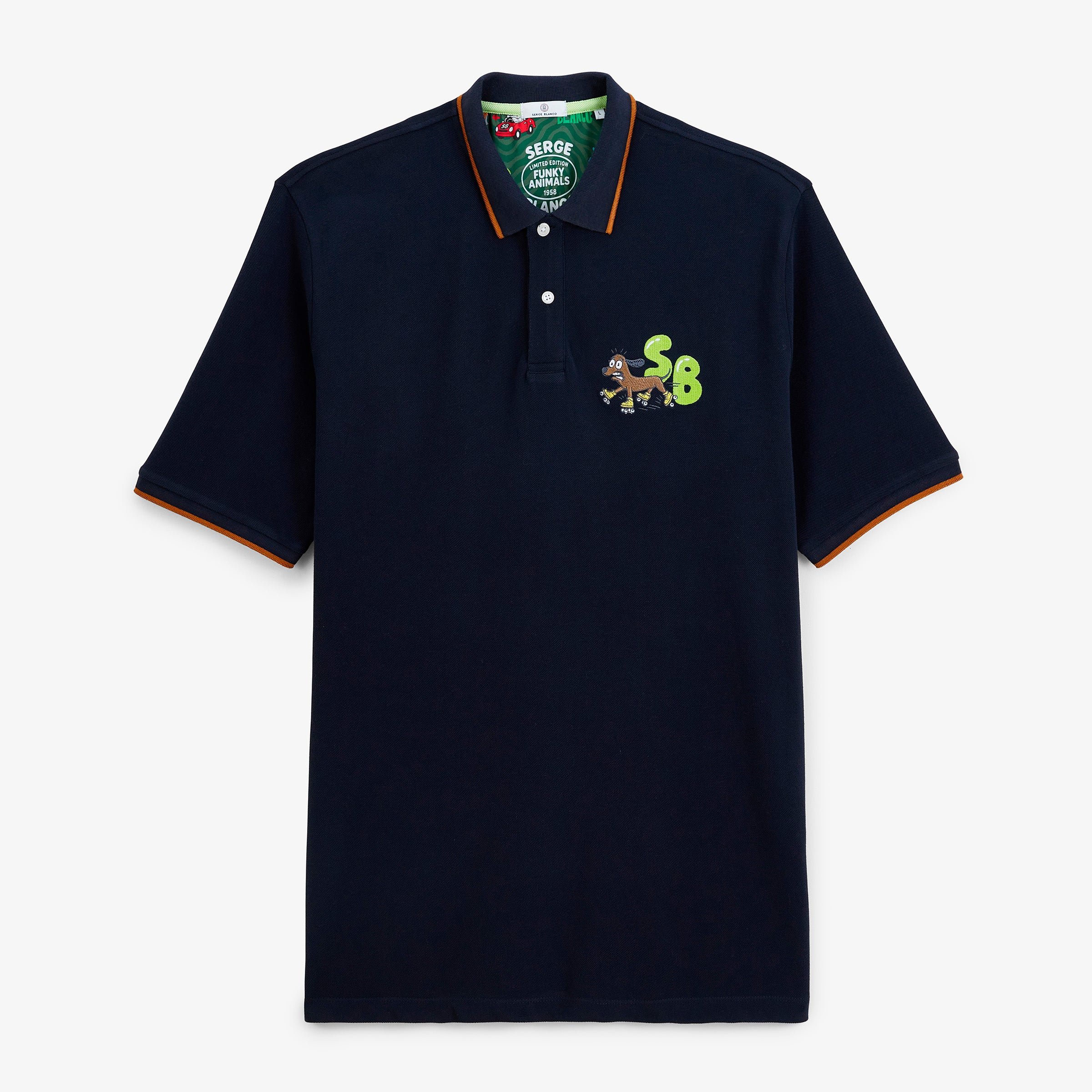 FUNKY ANIMALS short-sleeved piqué cotton polo shirt SERGE BLANCO Blue