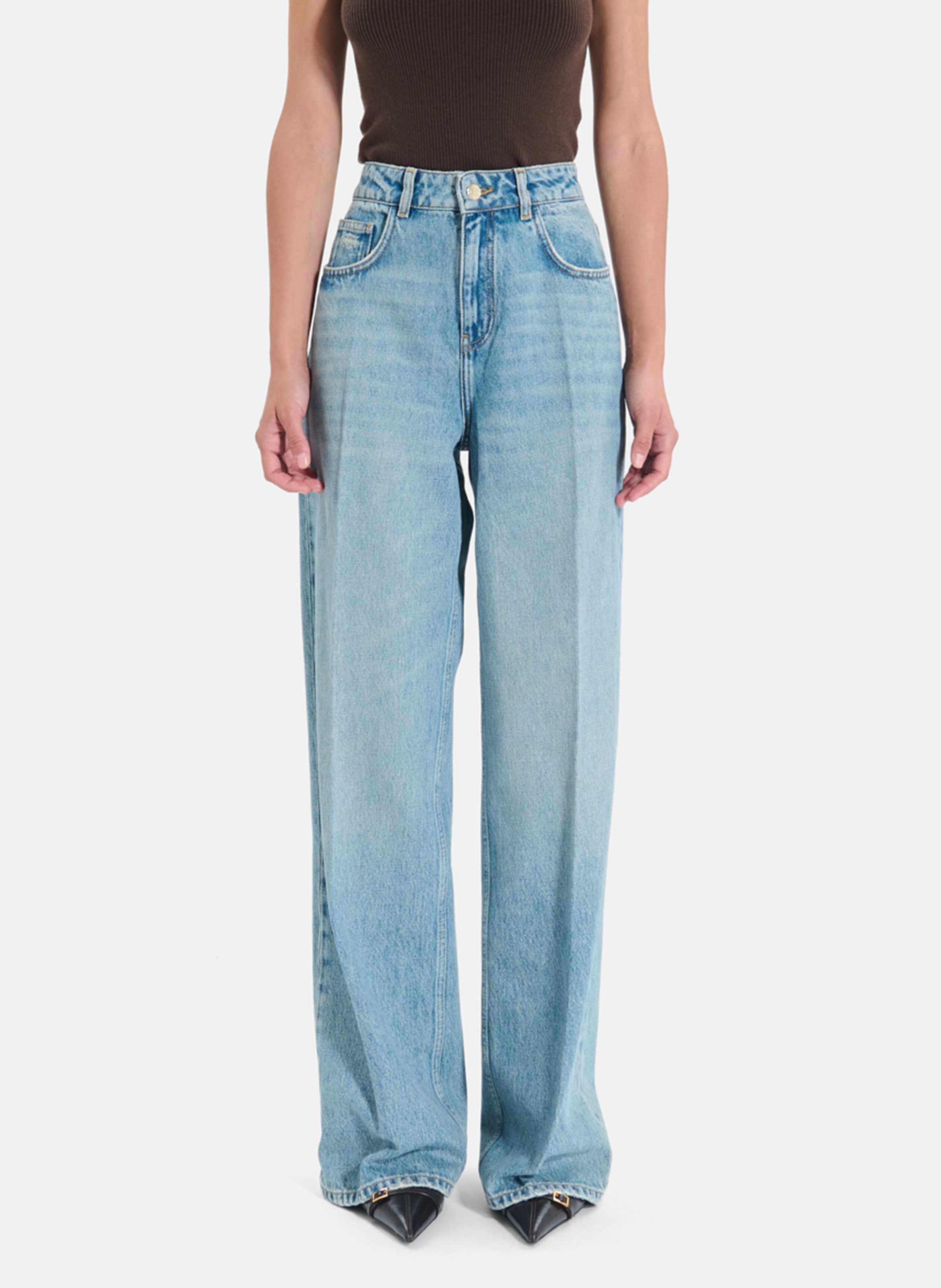 Weite High-Waist-Jeans uni ZAPA Blau