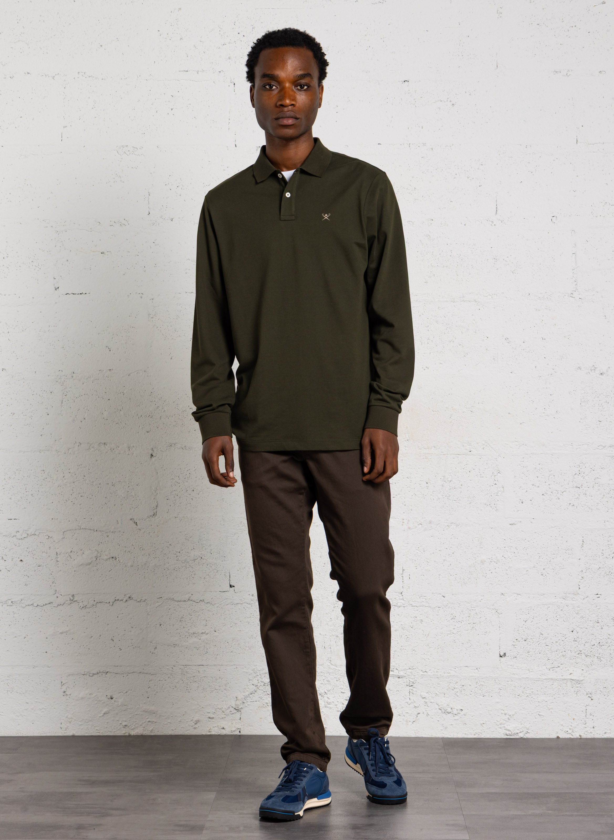 Polo manches longues droit en coton HACKETT Vert