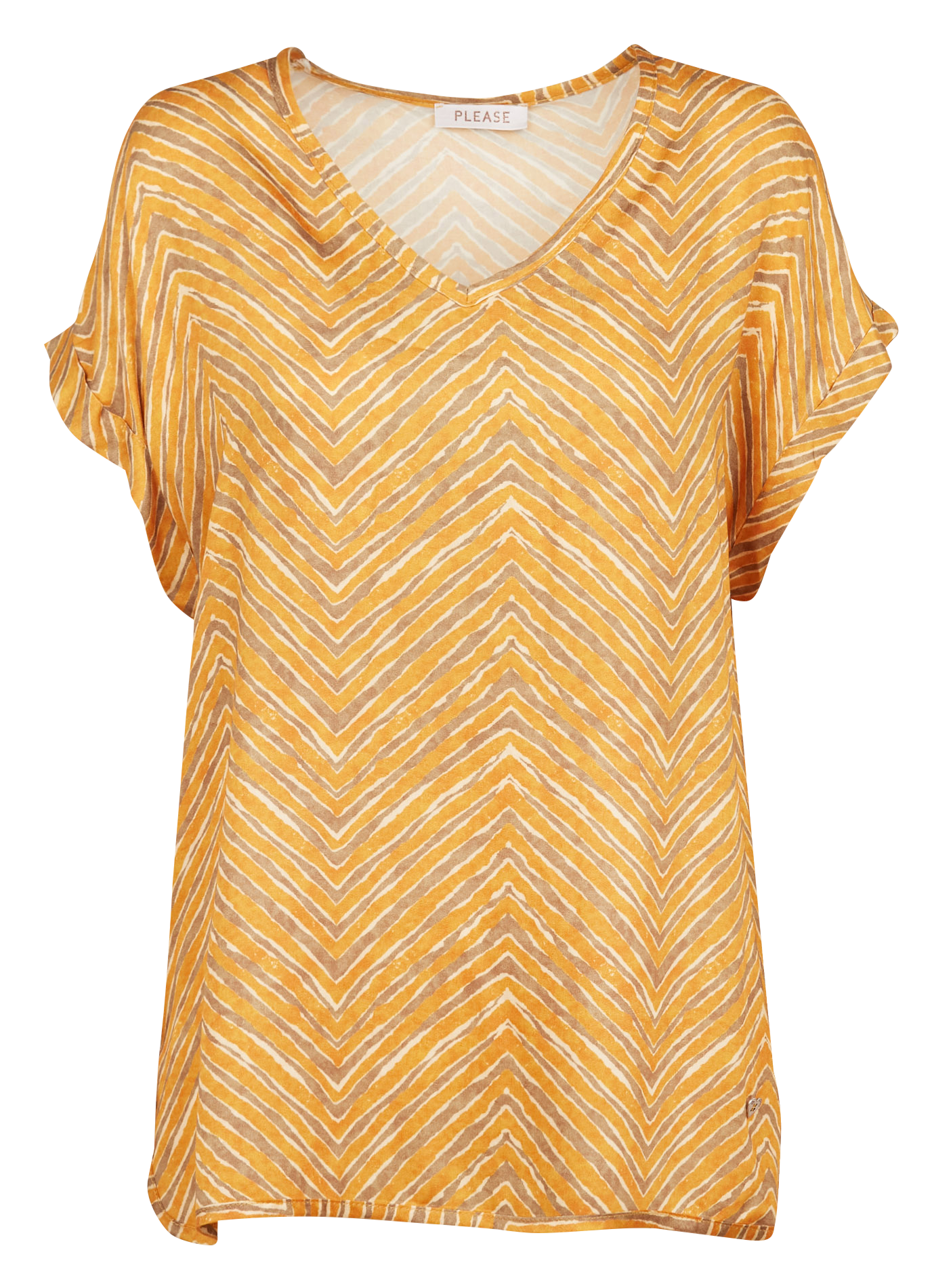 Top met V-hals en savanneprint PLEASE Beige