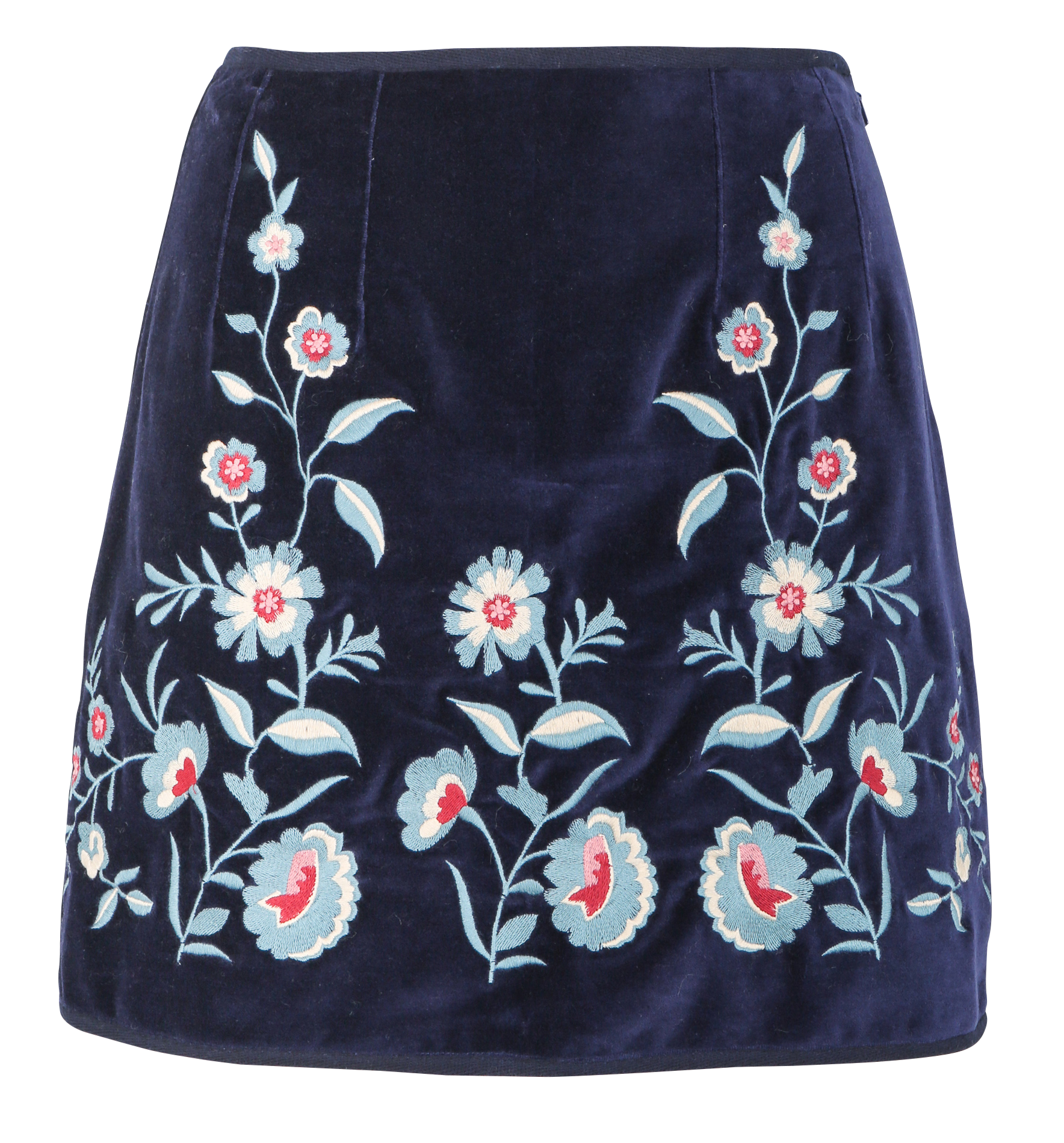 Short skirt embroidered in organic cotton velvet Midnight Louise