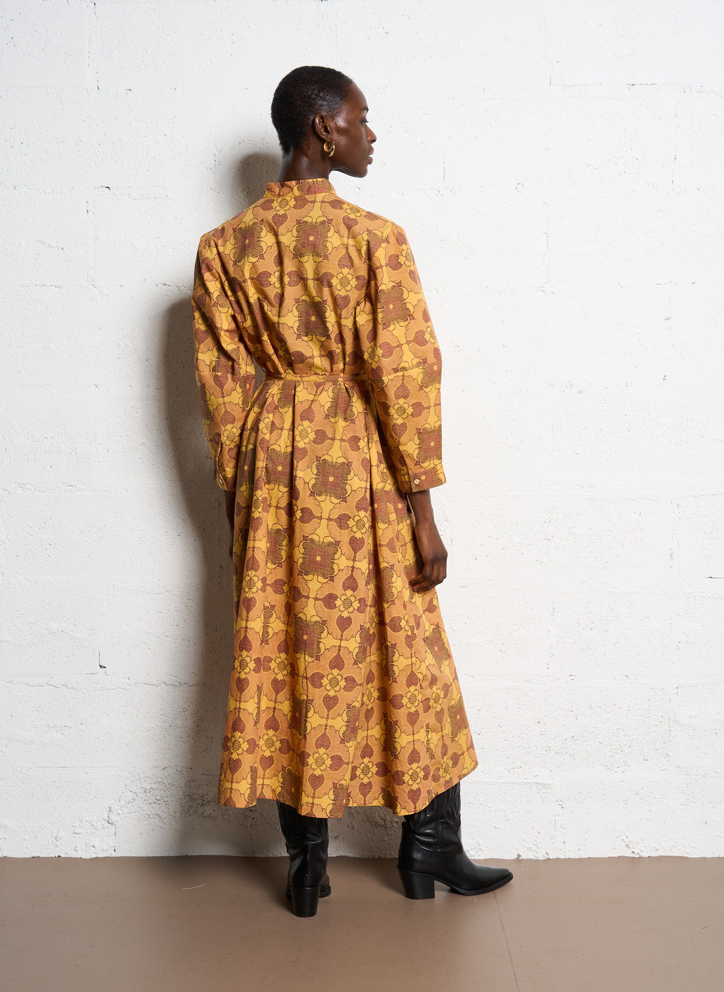 Long printed cotton dress ANTIK BATIK Brown