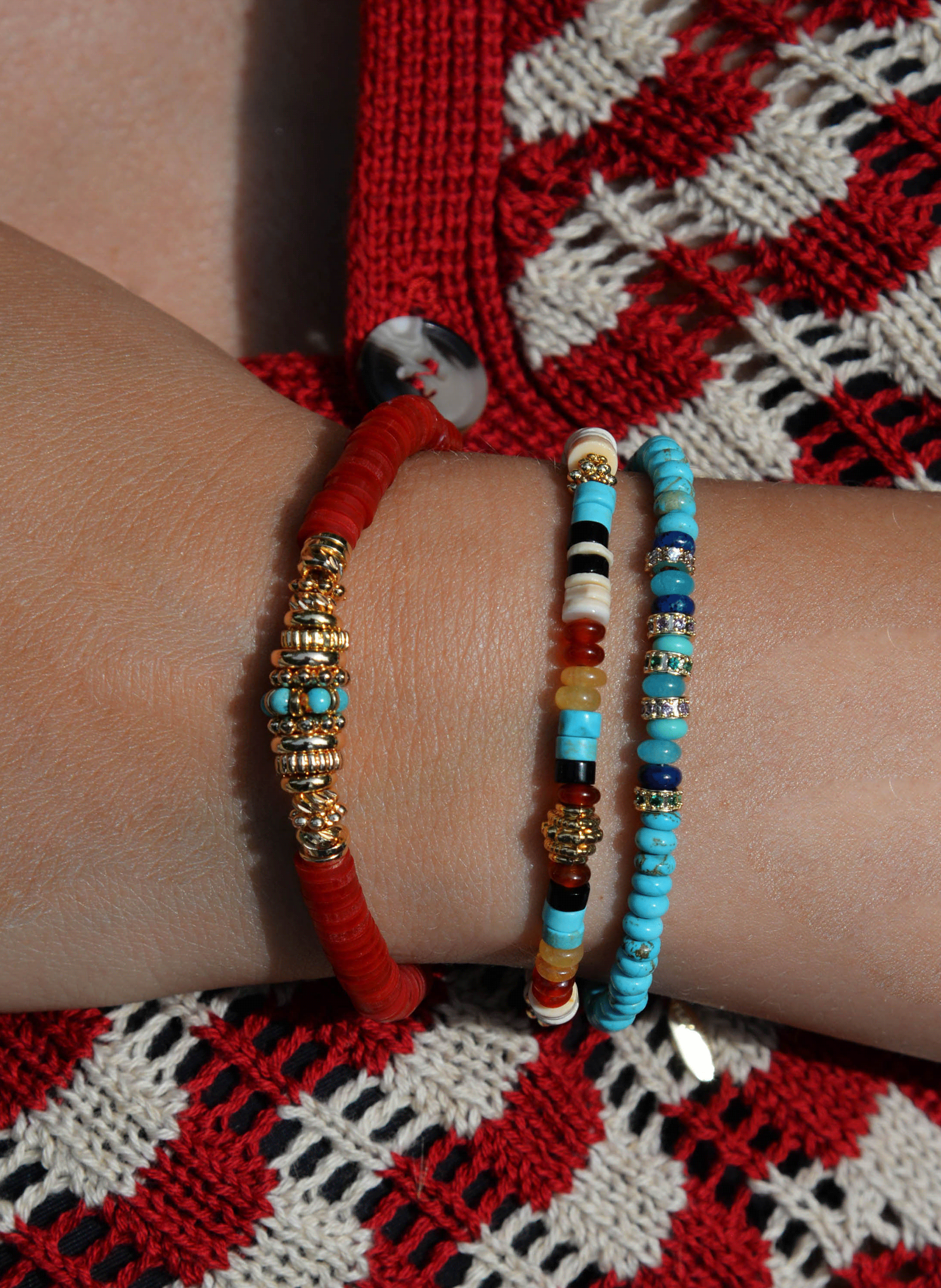 Bracelet with beads and adjustable charm HIPANEMA Red