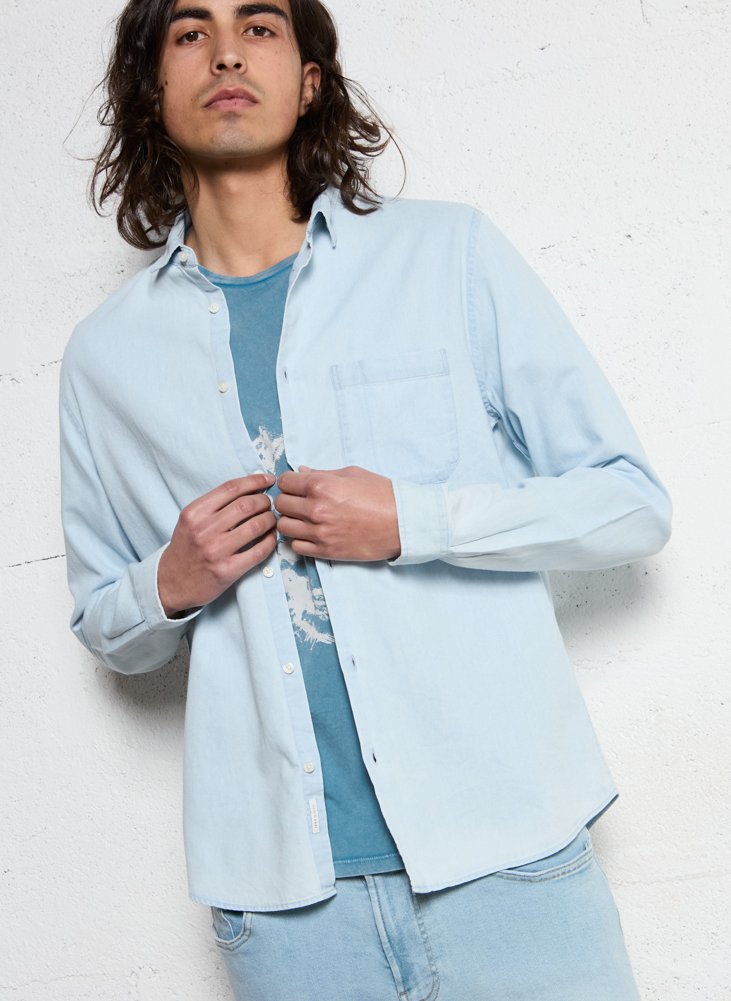 Chemise col classique en coton mélangé IKKS Bleu