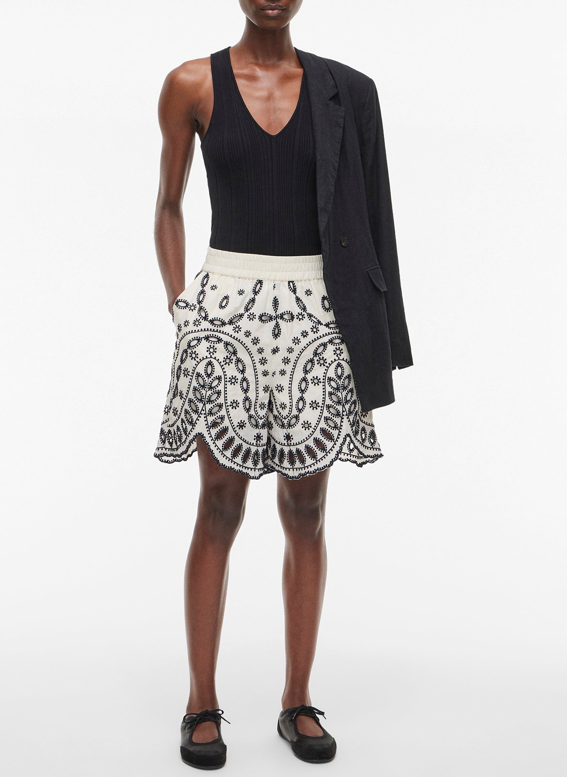 Hohe Taille bestickter Straight Leg Rock ROUGE EDIT Beige