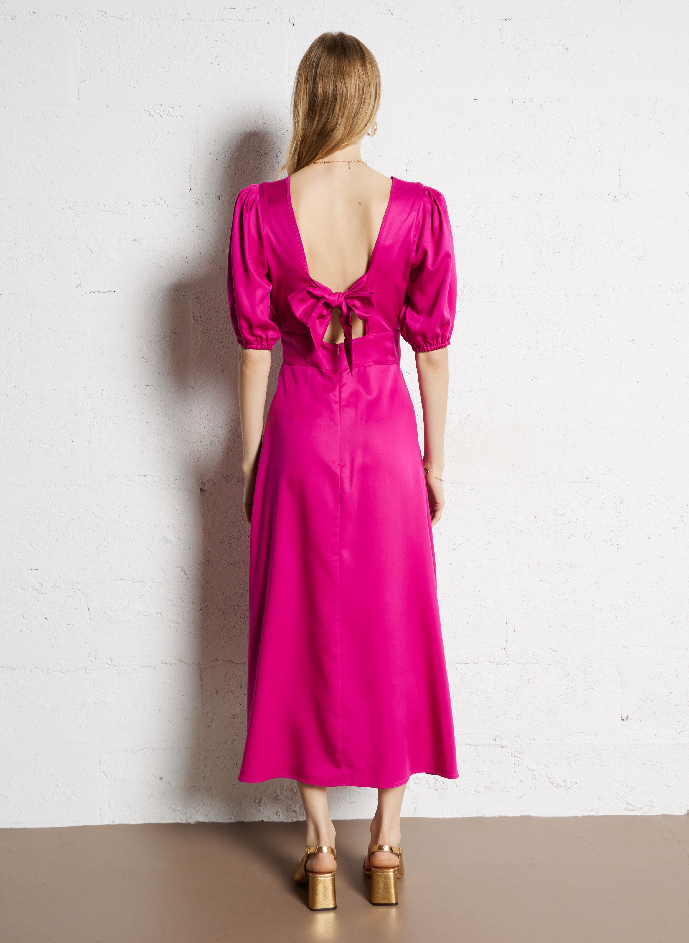 Rechte jurk met ronde hals Roze