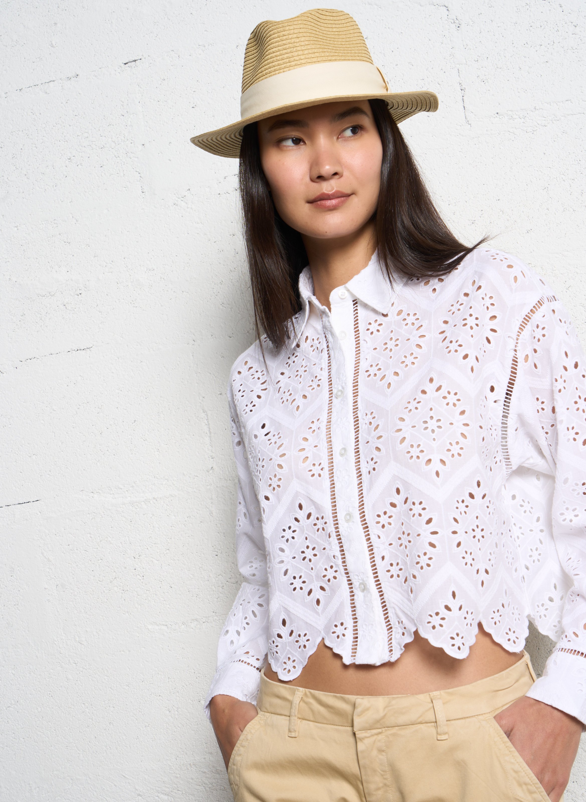 Chemise Blouse Soldes Ikks Chemise Droite En Coton Blanc Casse