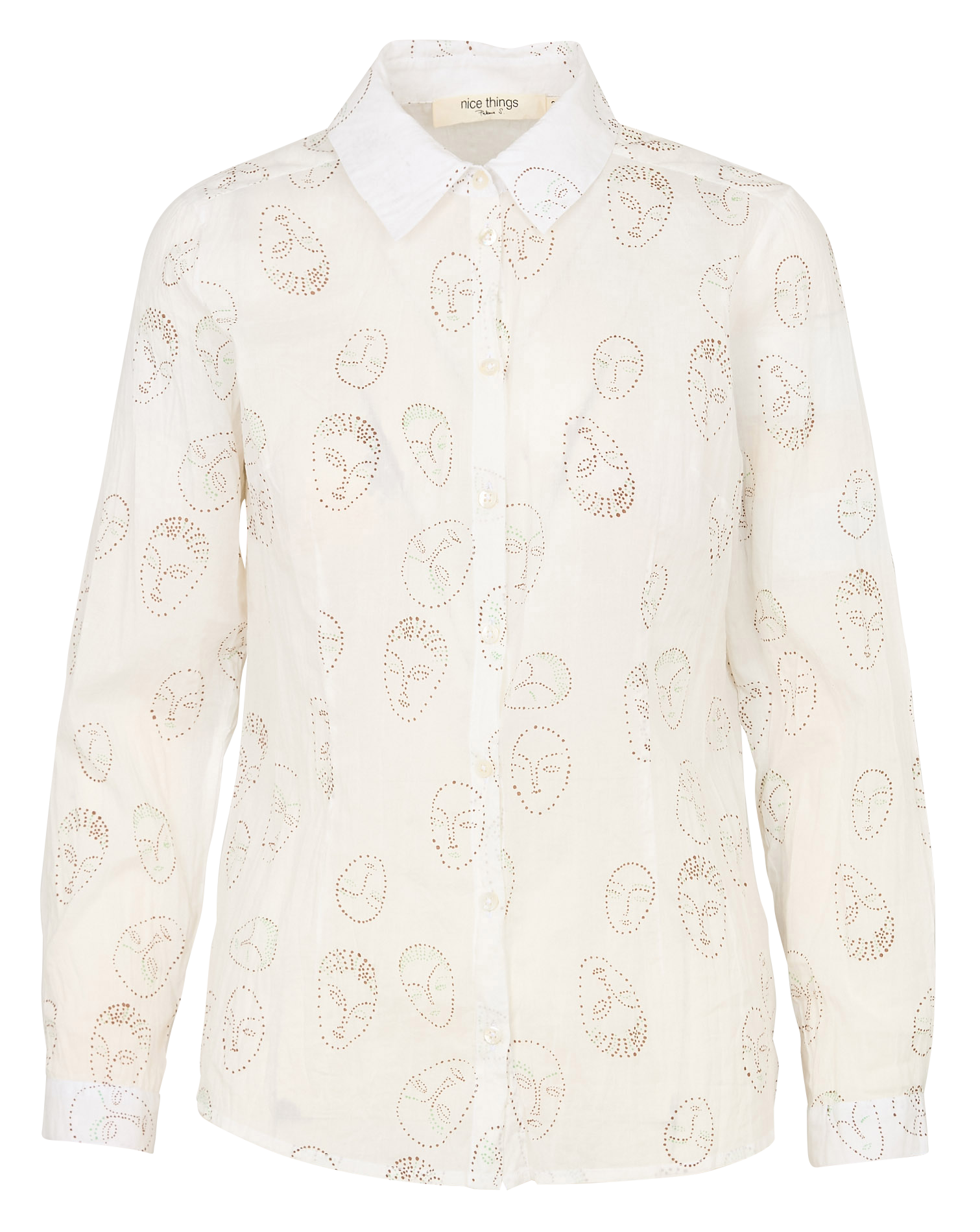 Fitted printed shirt in crinkled cotton. NICE THINGS Beige