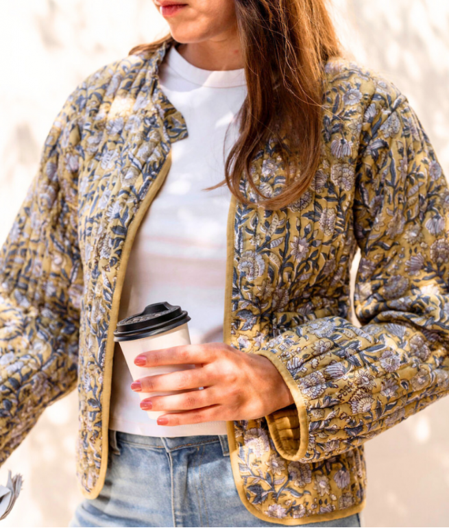 Printed quilted jacket Luzia BINDI ATELIER Yellow