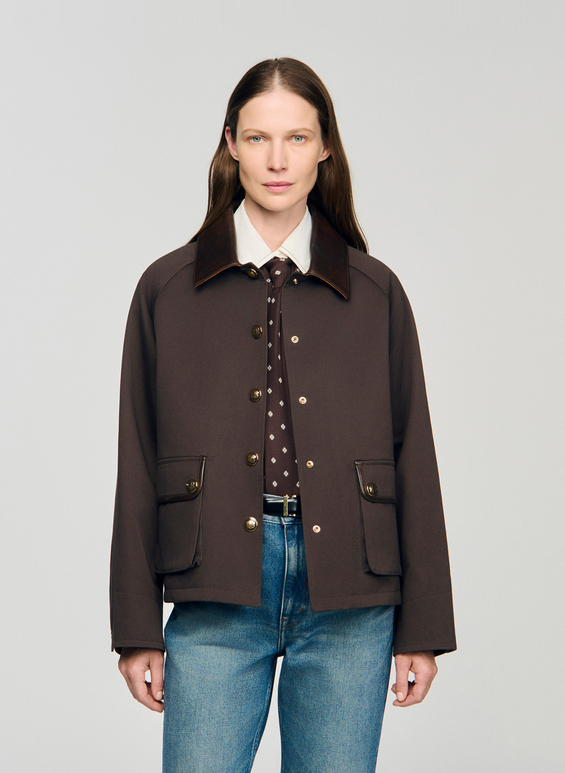 Veste col classique en coton SANDRO Marron