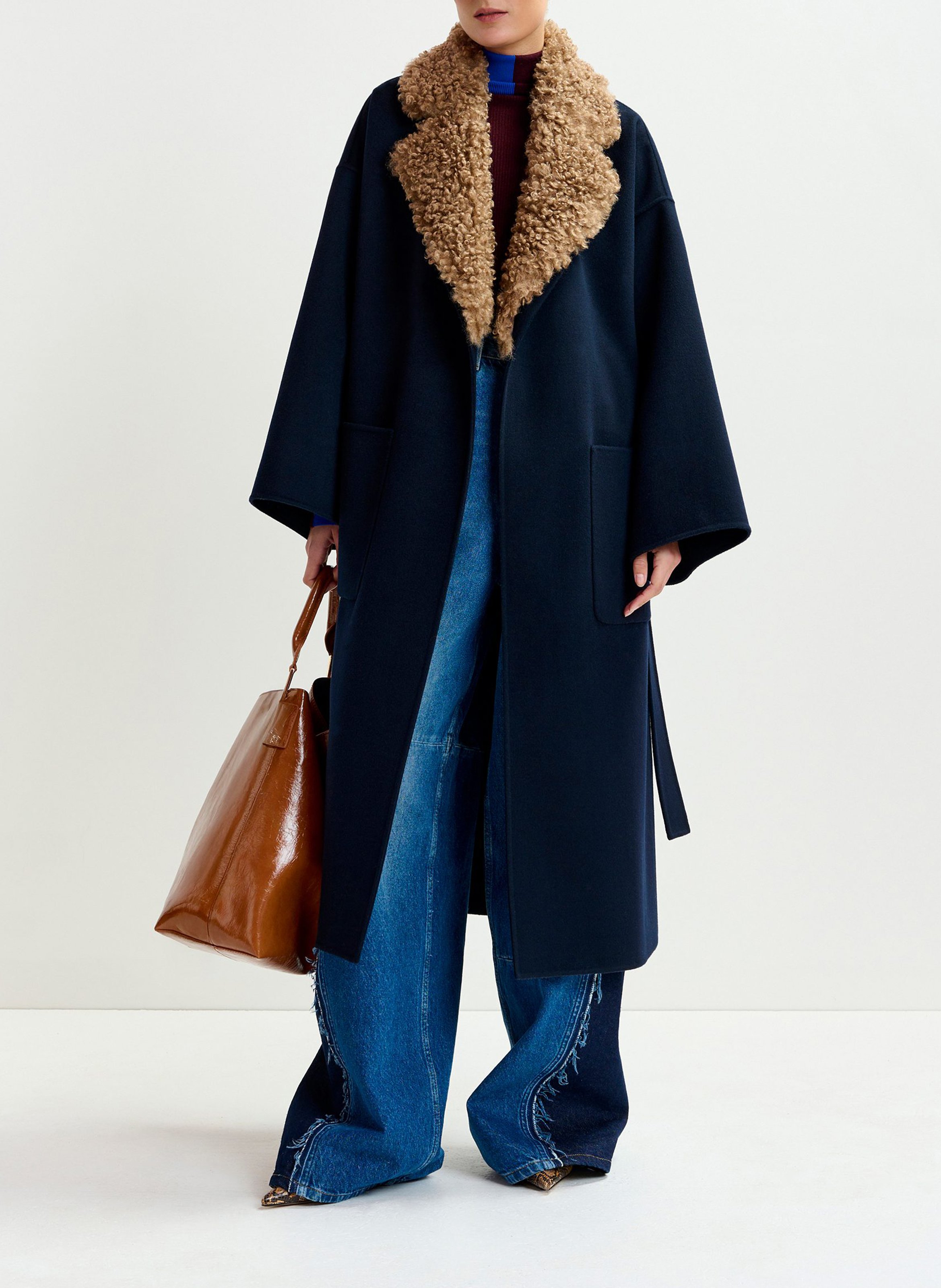 Manteau uni ceinturé en laine ESSENTIEL ANTWERP Bleu