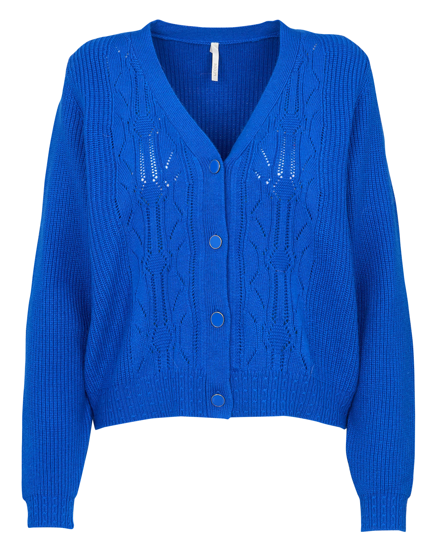 Straight V-neck cardigan with fancy knit I CODE Blue