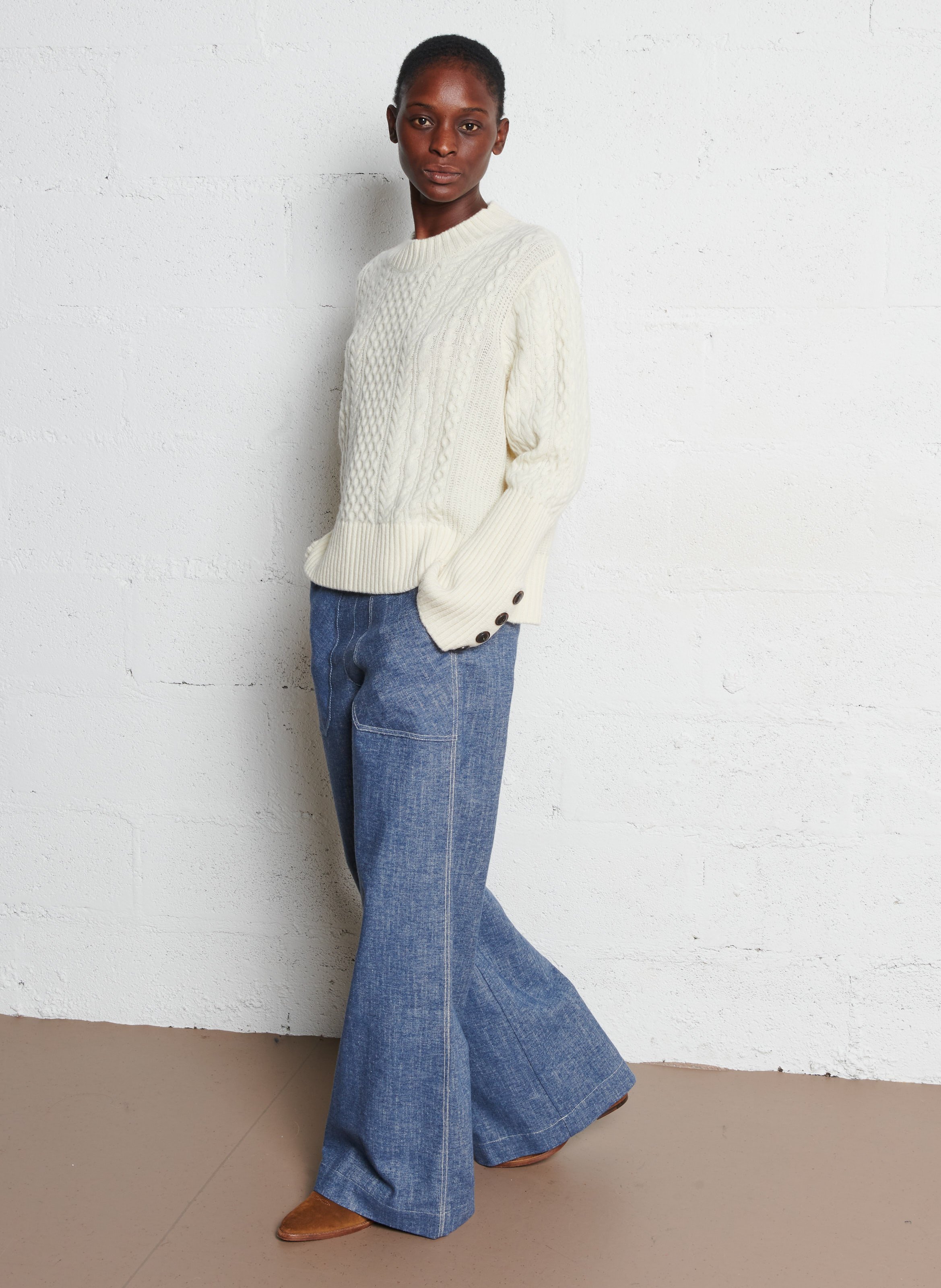 Pull col rond en laine MAISON ANJE Blanc