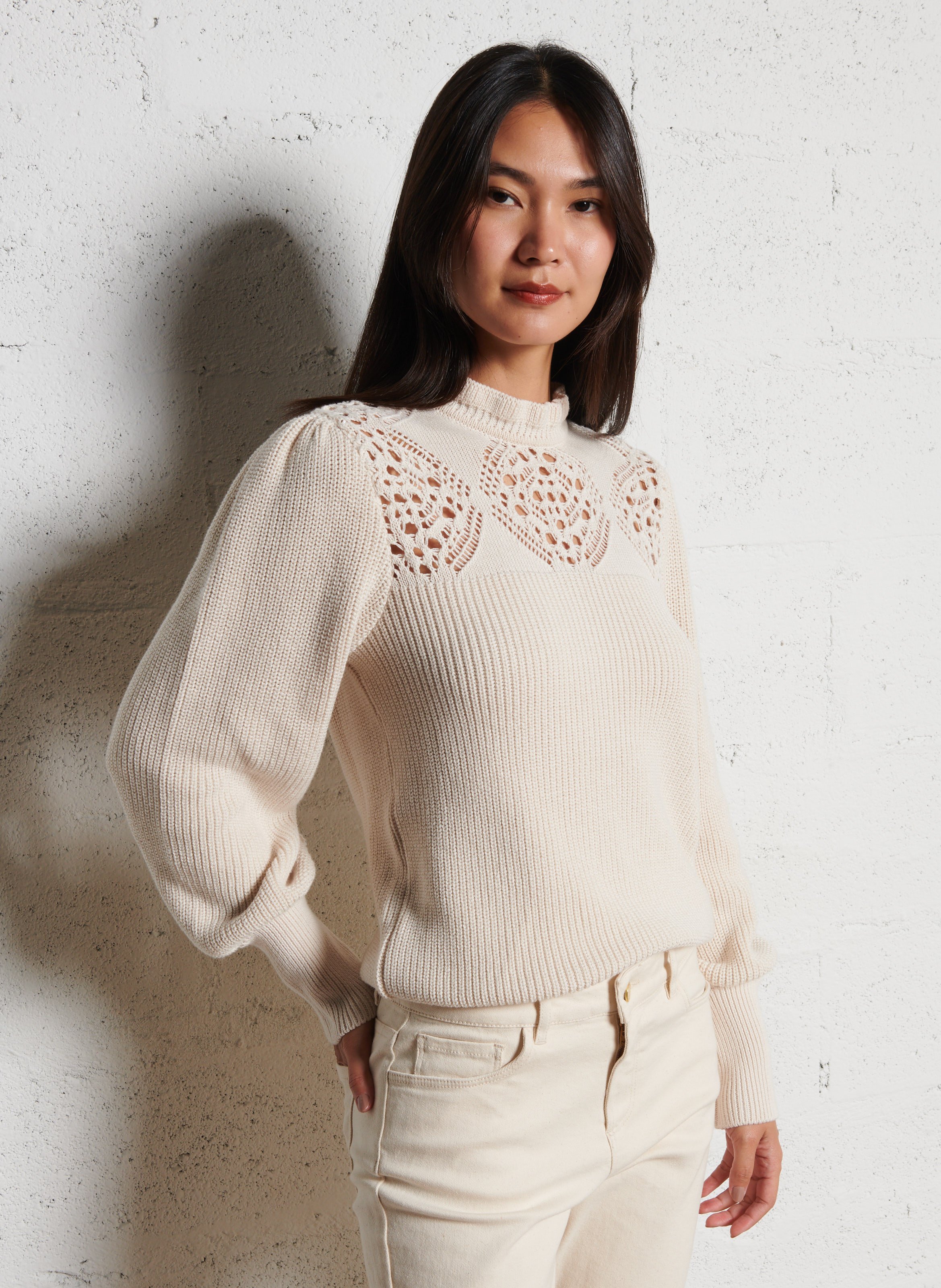 Colour block cotton sweater I CODE White