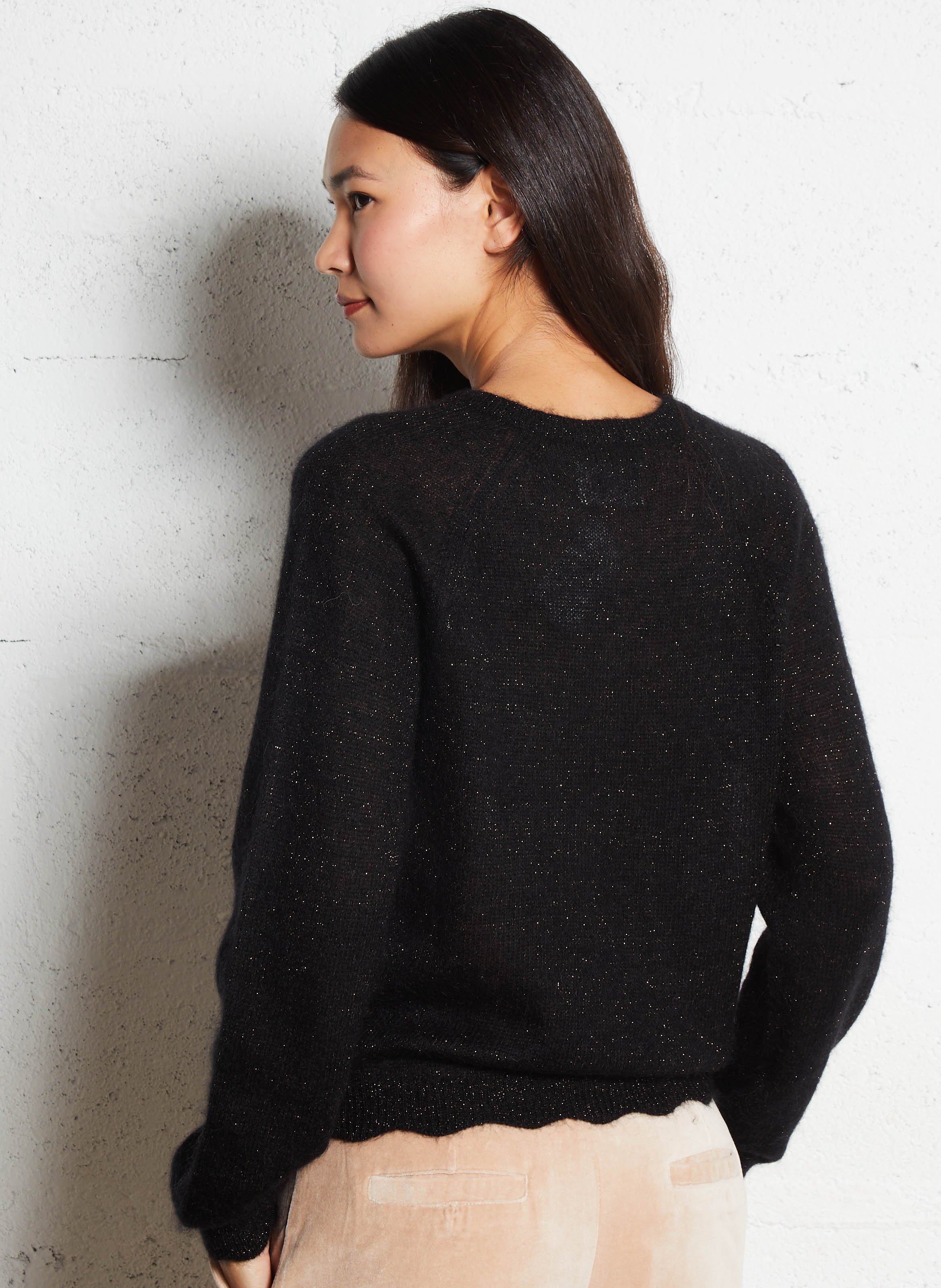 Oversized round neck wool and silk vest DES PETITS HAUTS Black