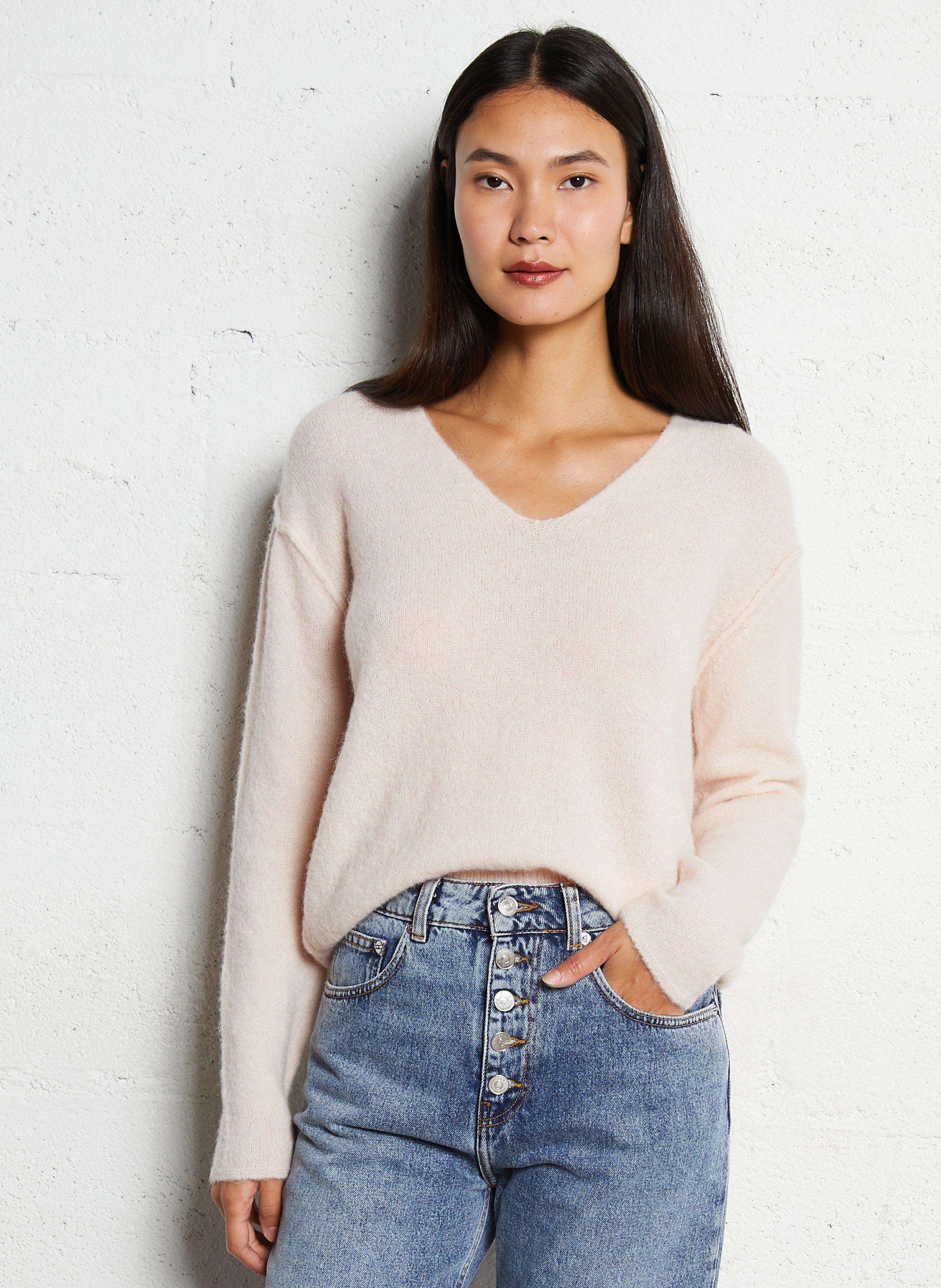 Pull droit col V en maille mélangée MAISON ANJE