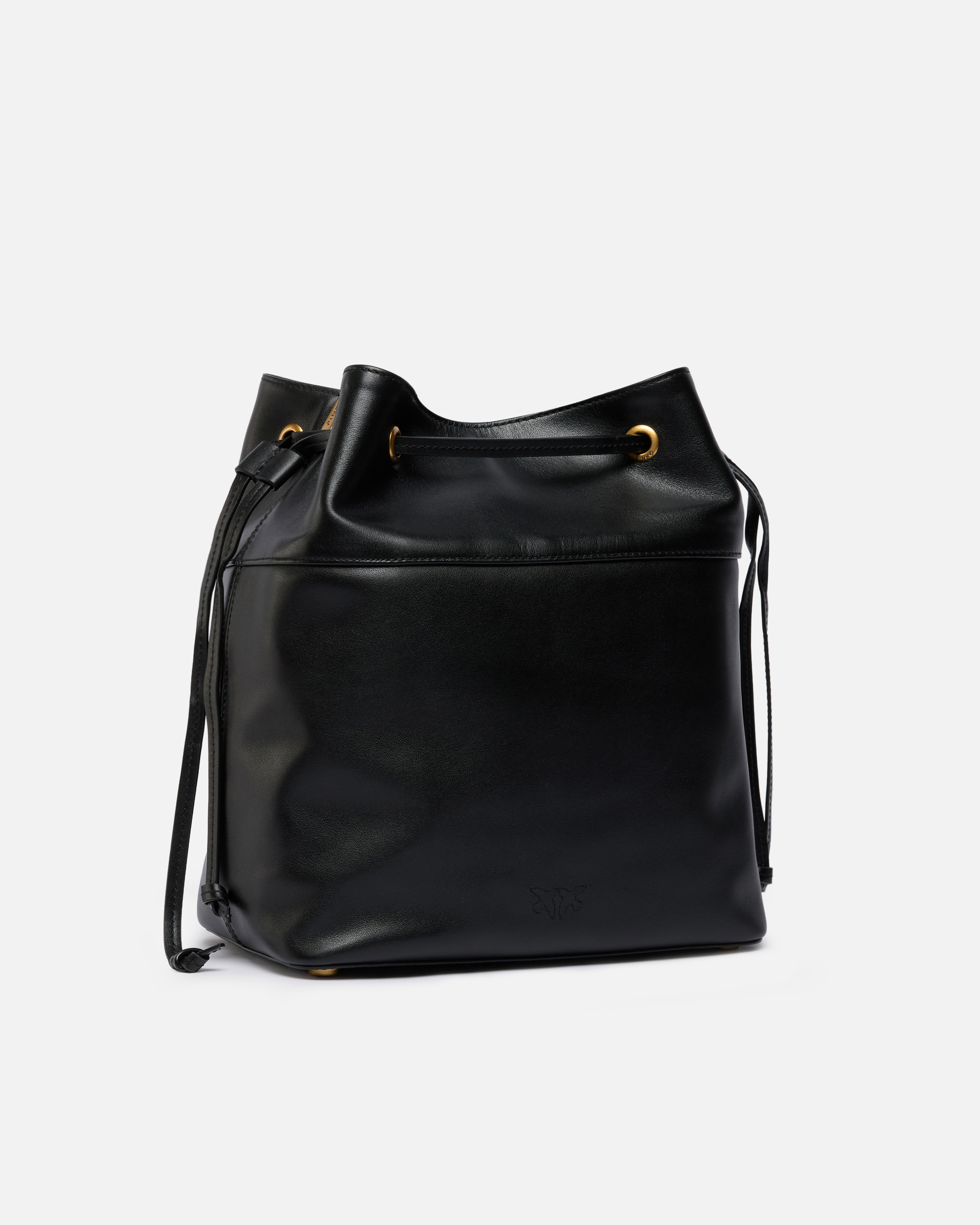 Shoulder bucket bag in leather with love birds logo PINKO Black