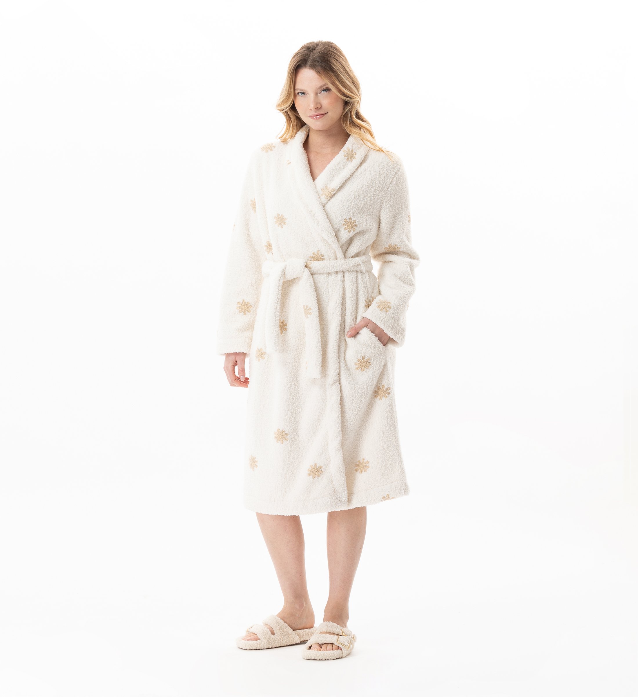 Crossed patterned dressing gown Beige