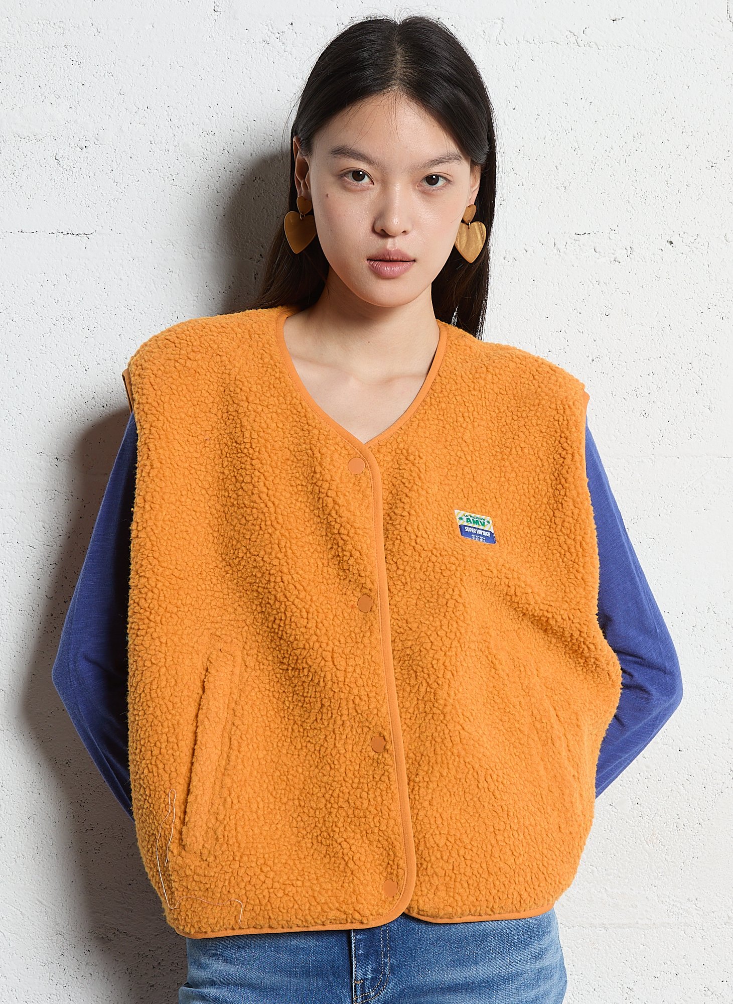 Gilet col rond molletonné sans manches AMERICAN VINTAGE Orange