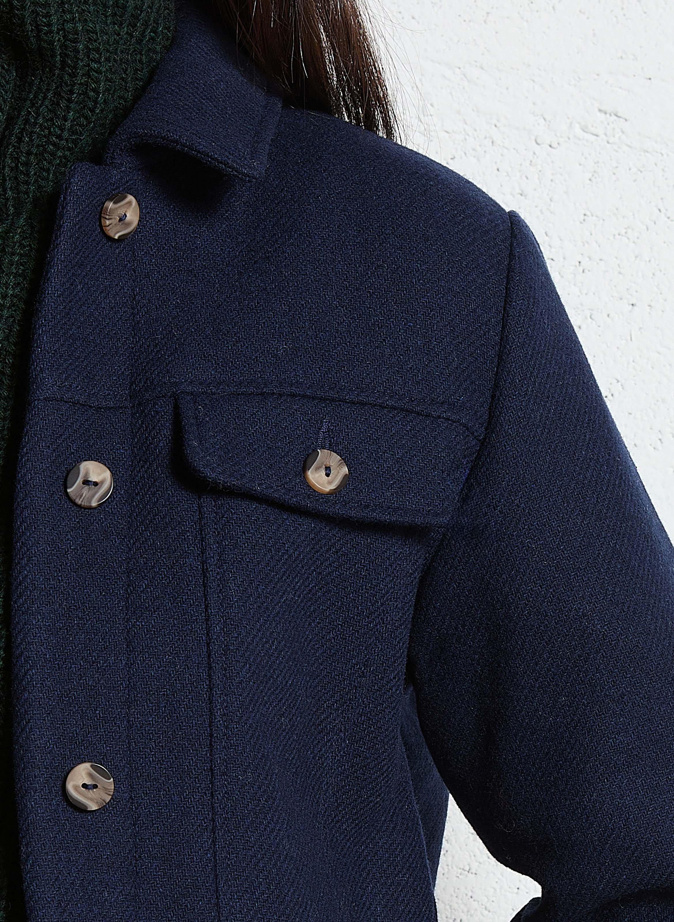 Veste droite col classique en laine mélangée I CODE Bleu