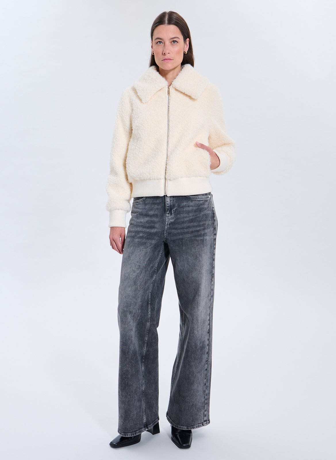 Jacket with classic sheepskin effect collar ZAPA White