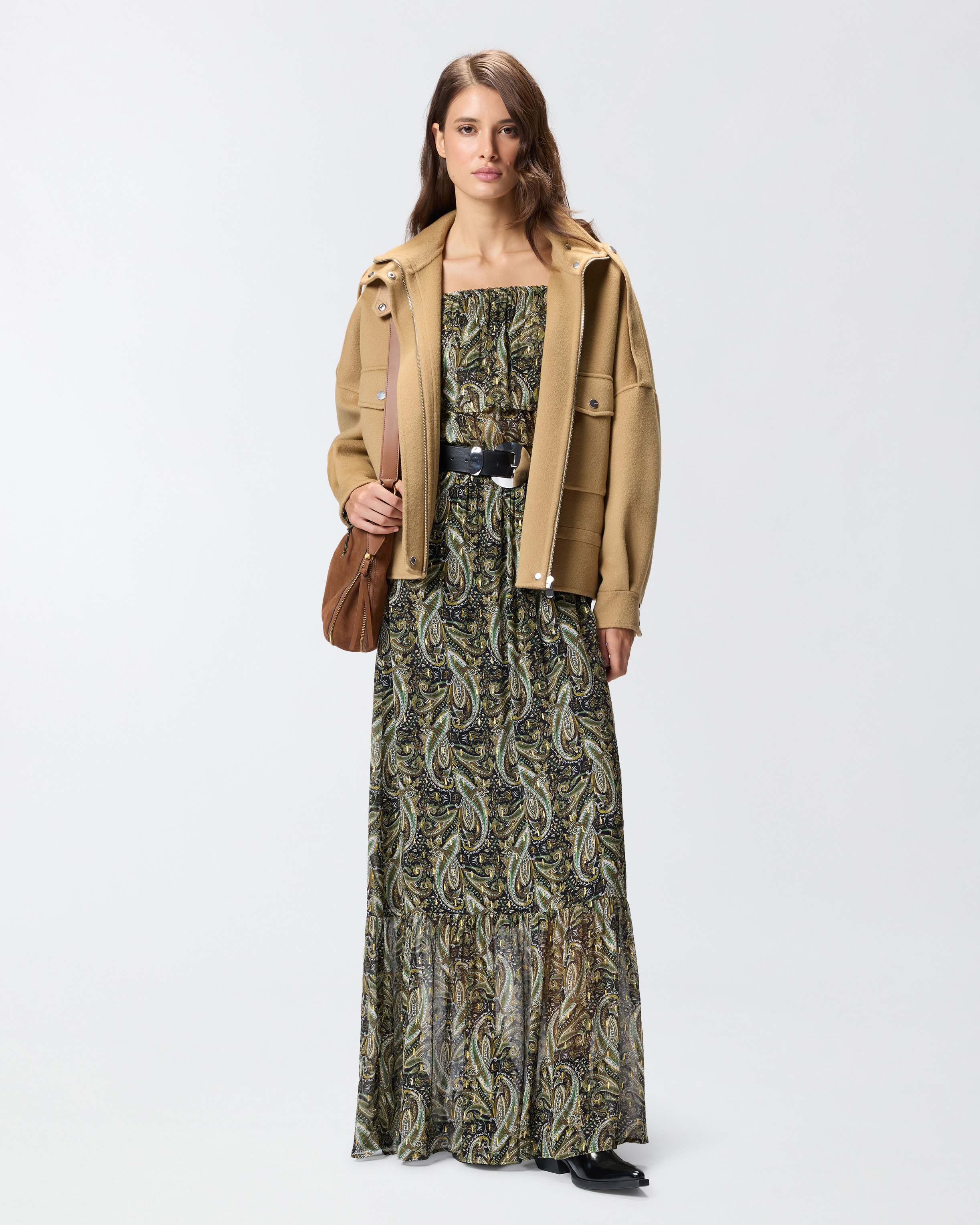 Long dress with bardot neckline and cashmere print PINKO Green