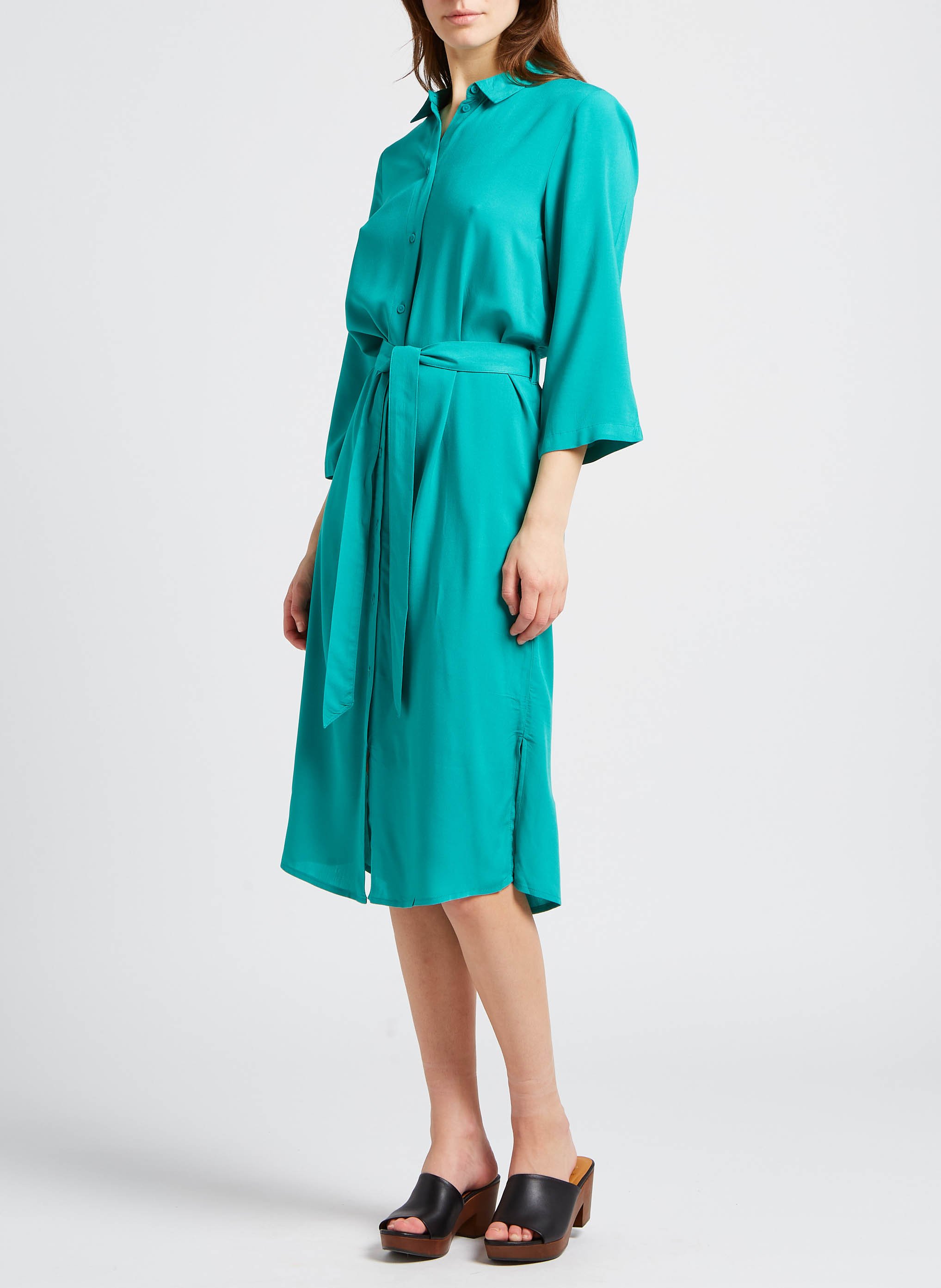 Printed straight-cut midi dress with classic collar VILA Green