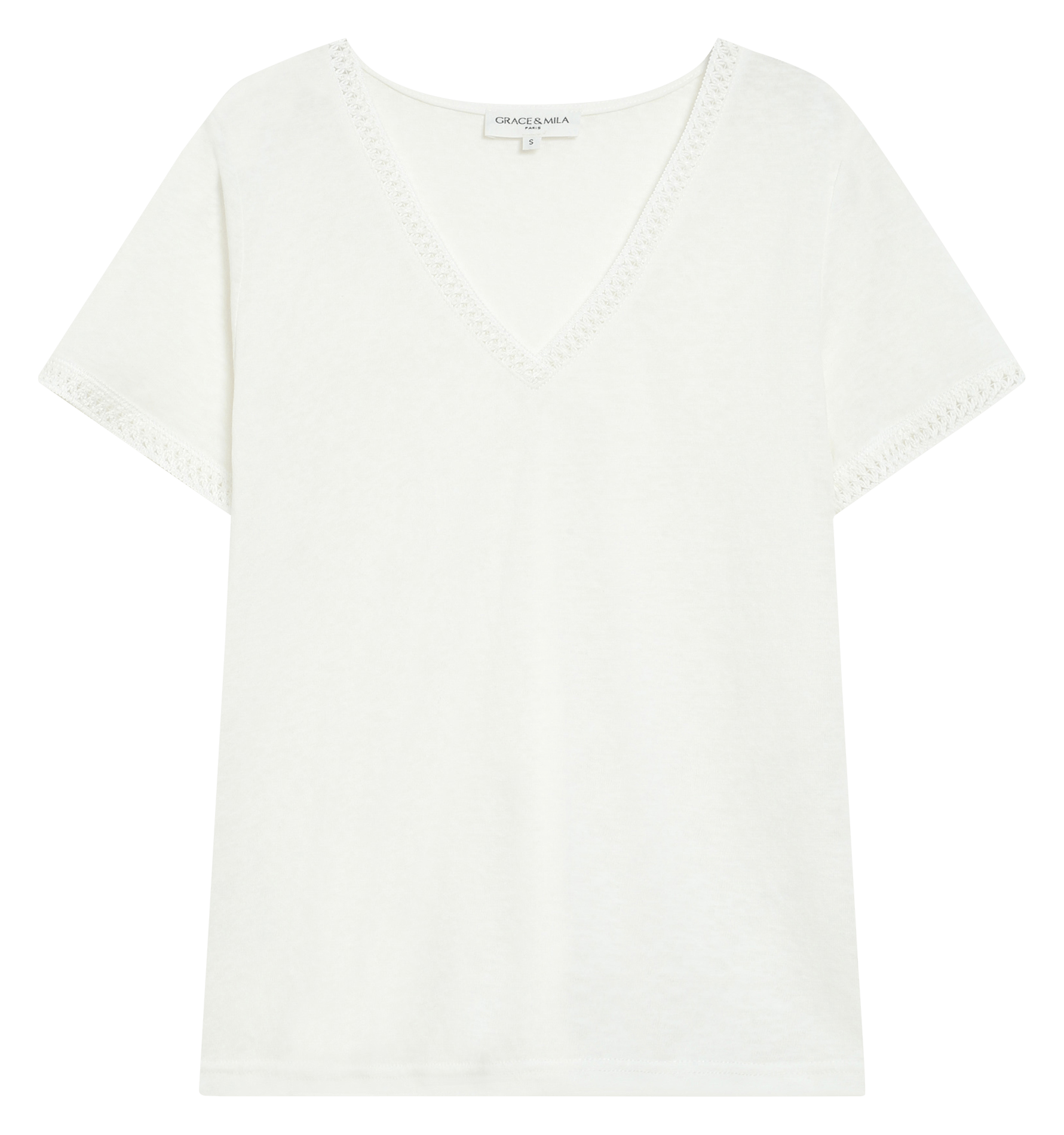 Tee-shirt col v en coton mélangé GRACE ET MILA Beige