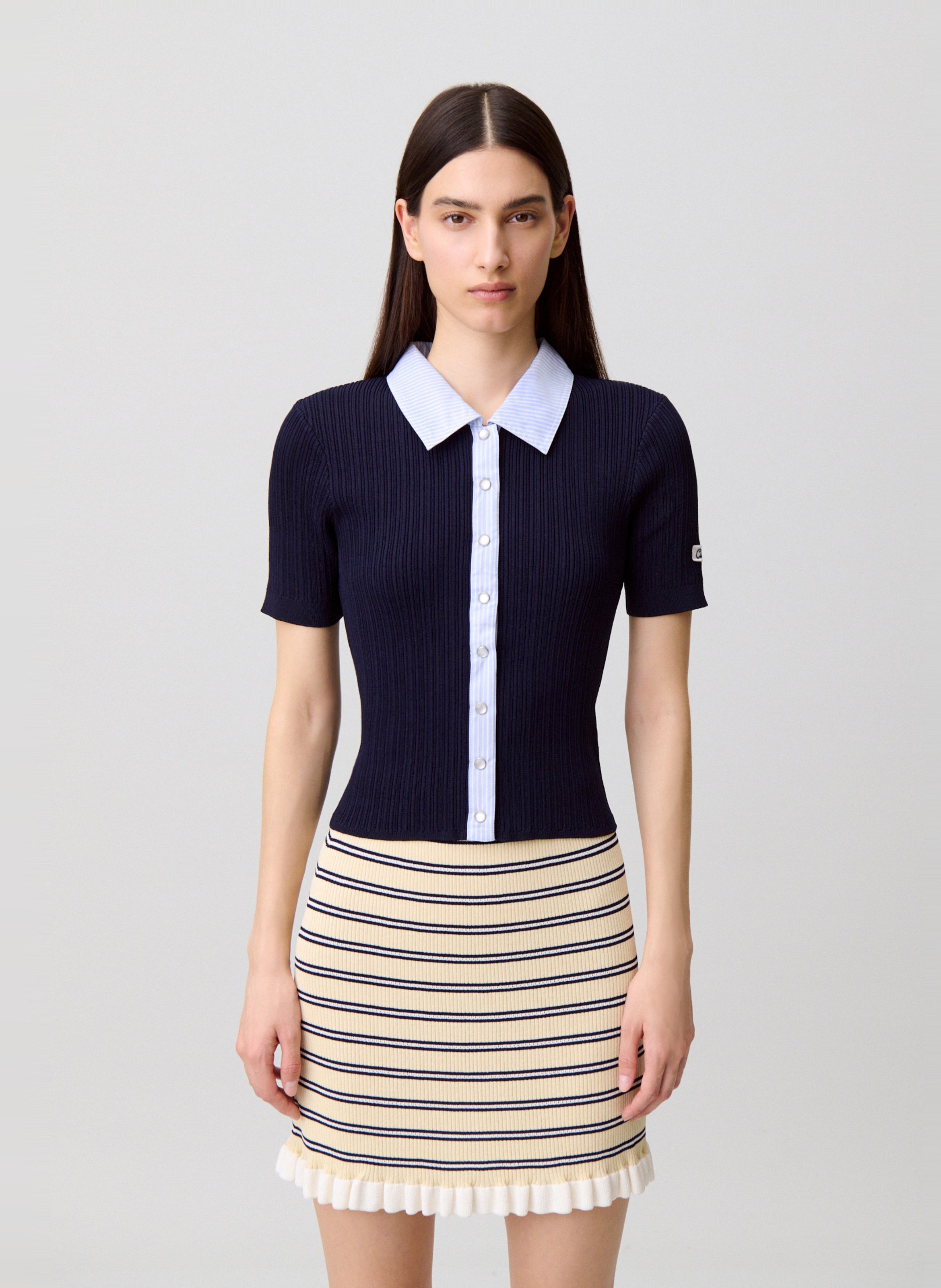 Cardigan ajusté col classique CLAUDIE PIERLOT Bleu