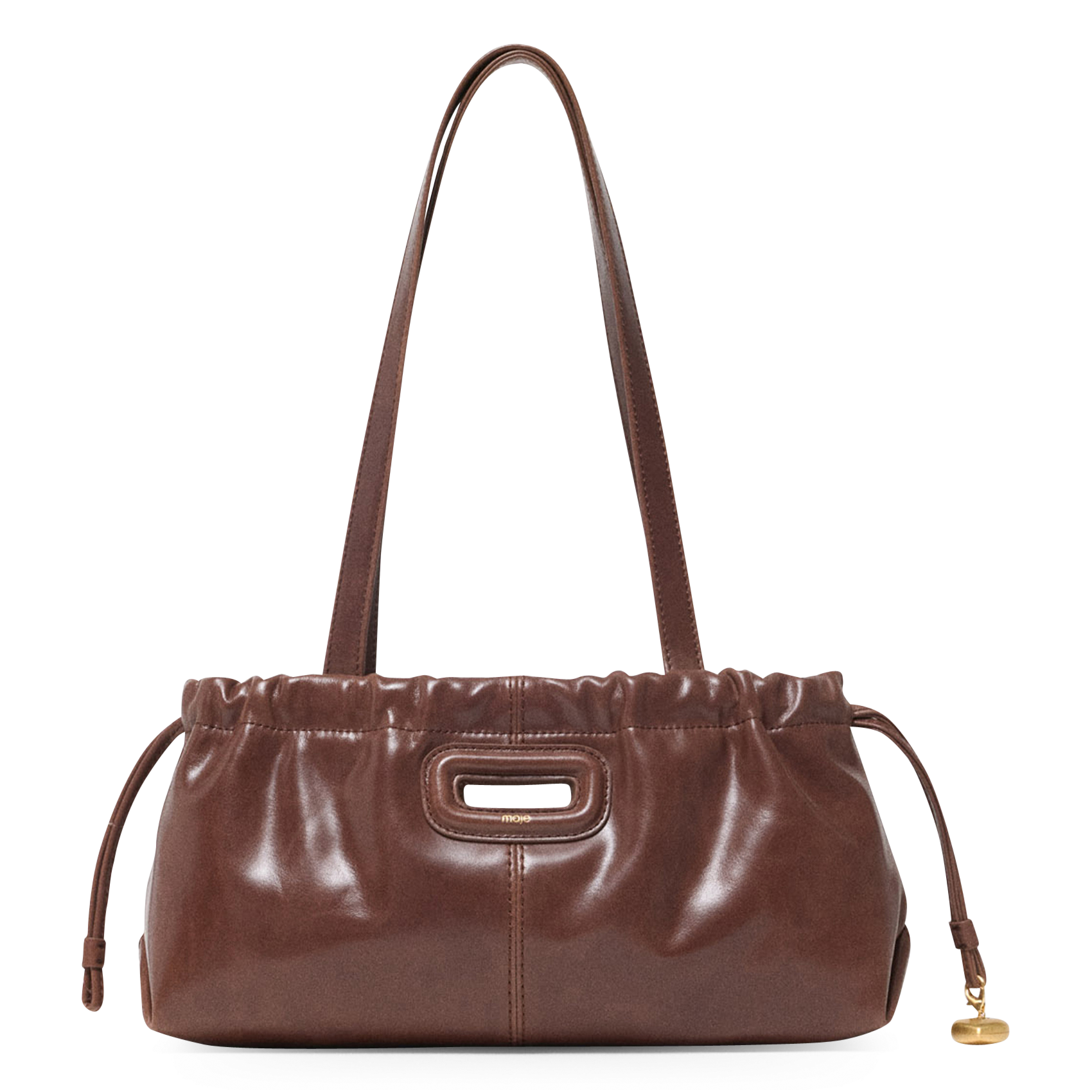 Buideltas van getextureerd leer met veters MAJE Bruin