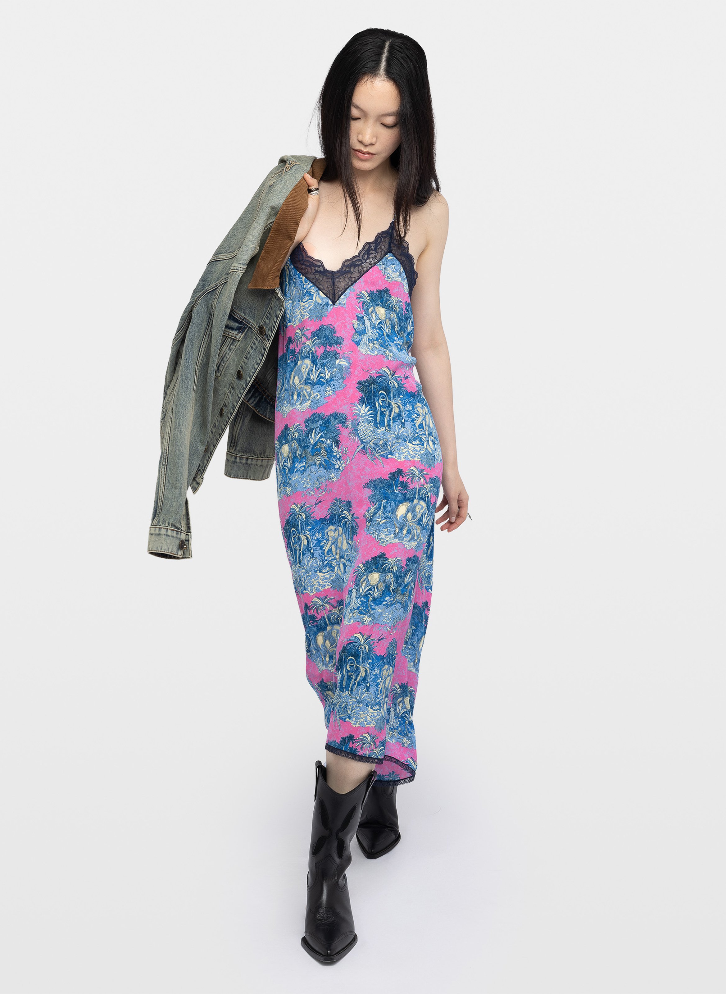 Lange jurk met V-hals en print ZADIG&VOLTAIRE Pink