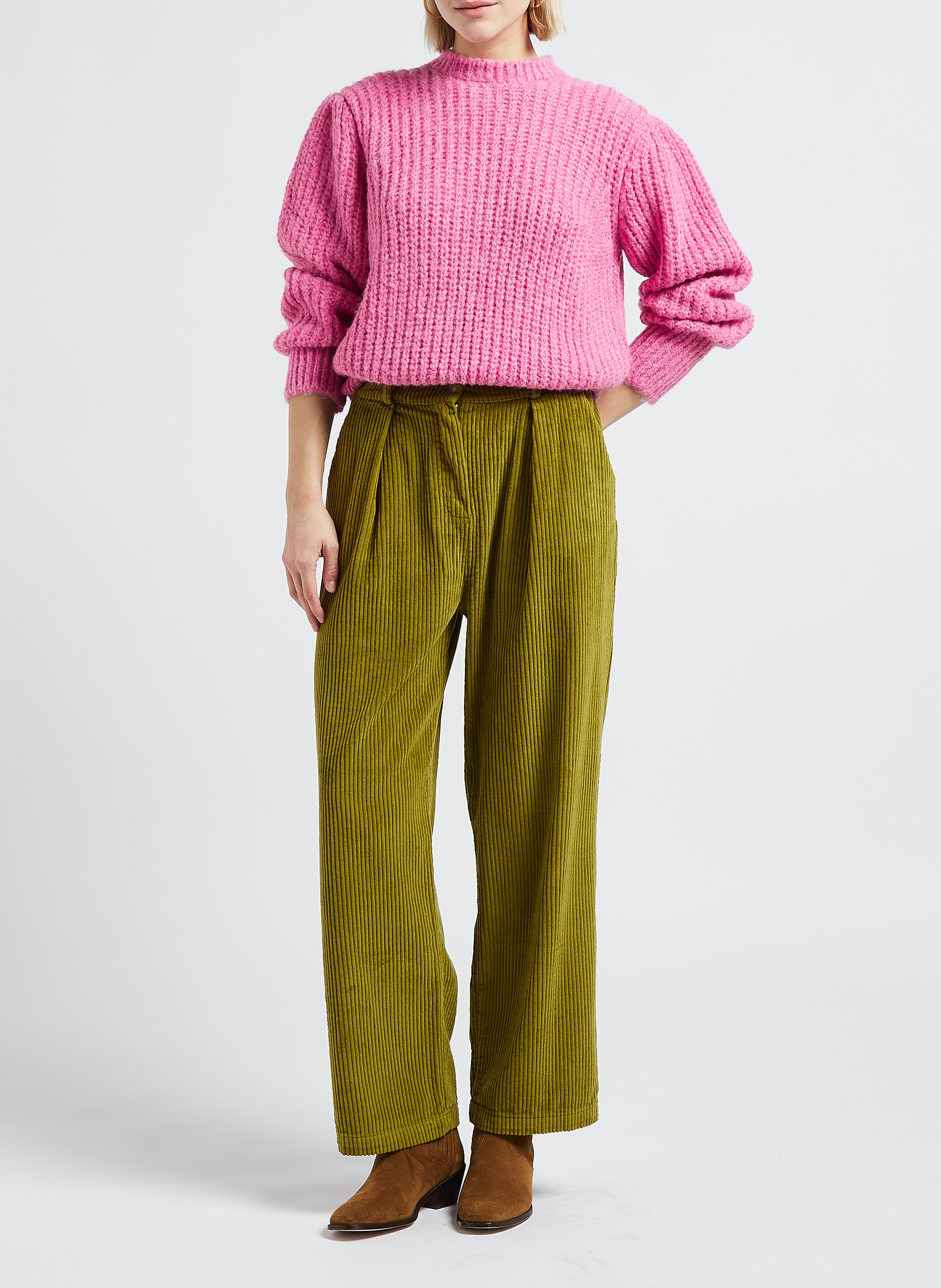 Gebreide trui met ronde hals | materiaalblend THE NEW SOCIETY Roze