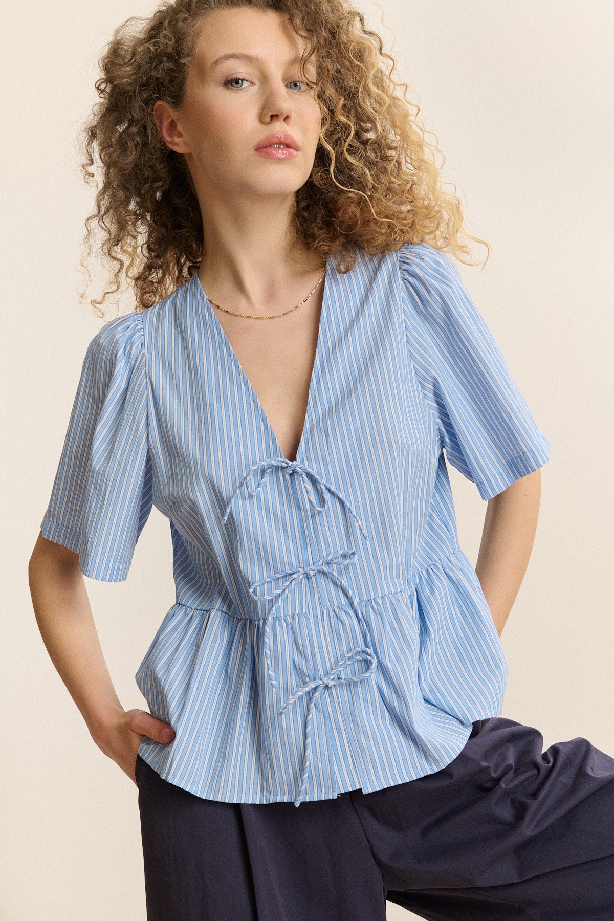 Short-sleeved striped blouse GARANCE PARIS Blue
