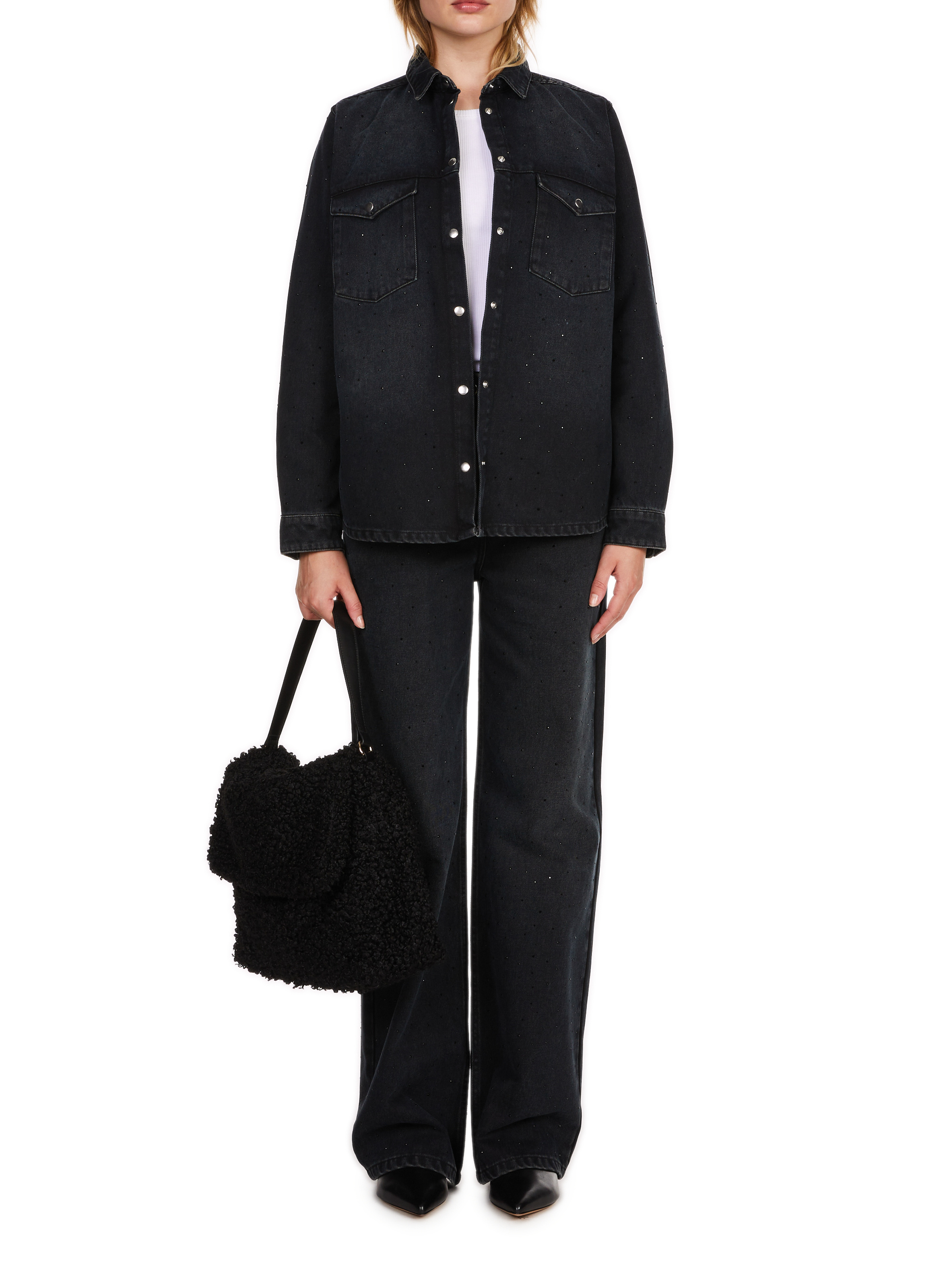 Gerade geschnittene Jeans mit Strass aus Baumwolle SAISON 1865 Schwarz