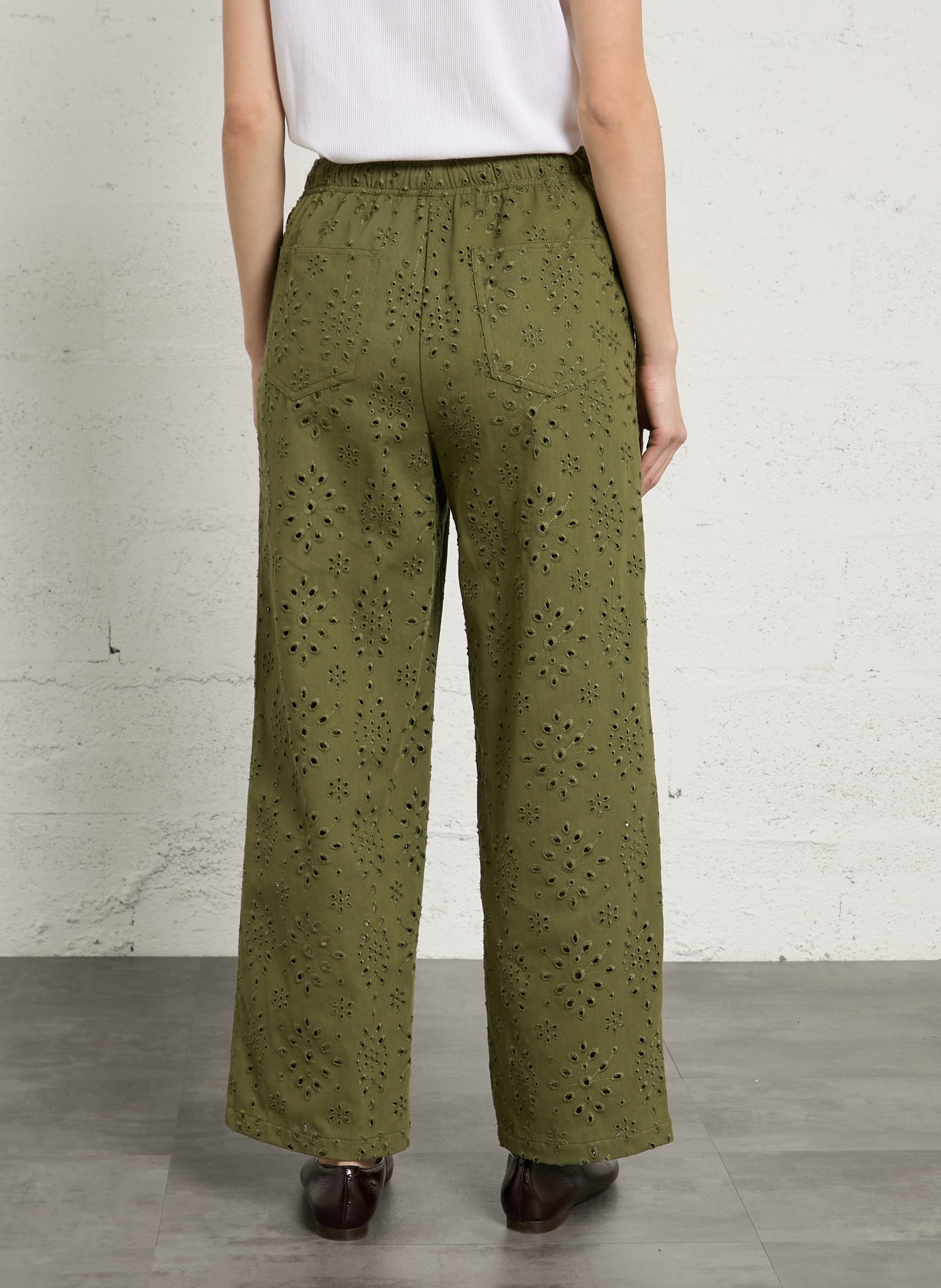 Rechte hoge taille geborduurde broek THE KORNER Kaki