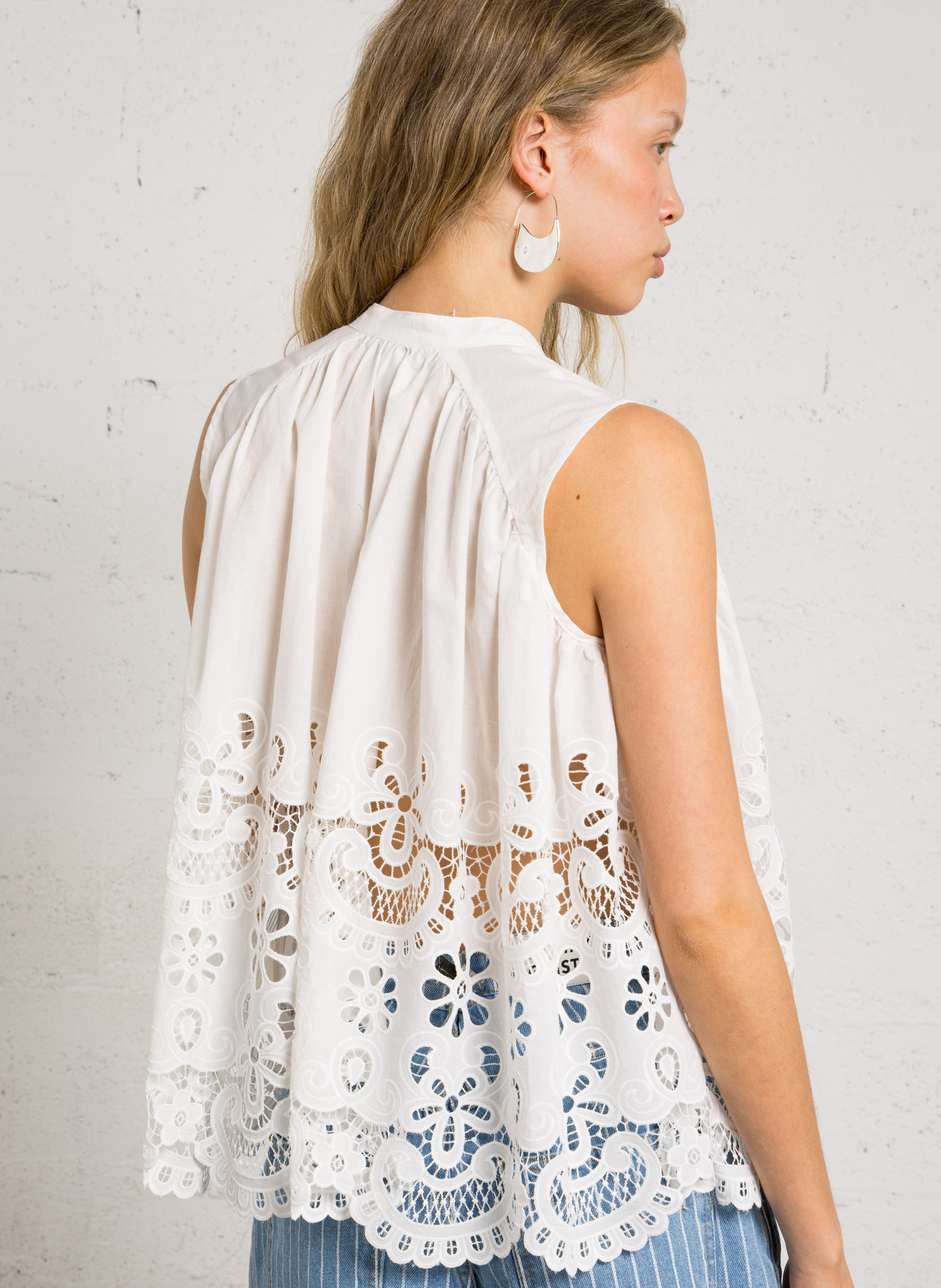 Chemise col rond en coton SEE U SOON Blanc